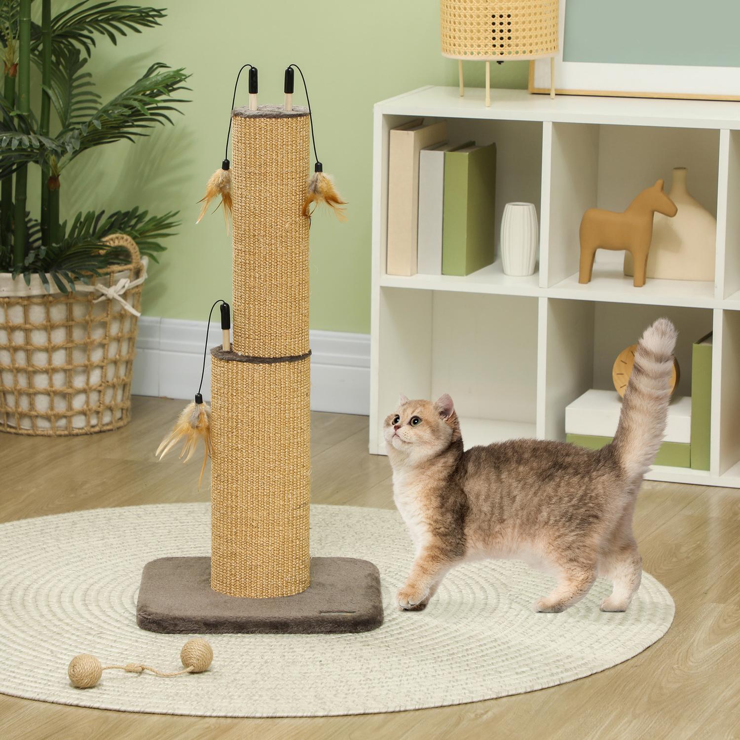 Inomhus 78 cm Jute Cat Scratching Post med fjäder