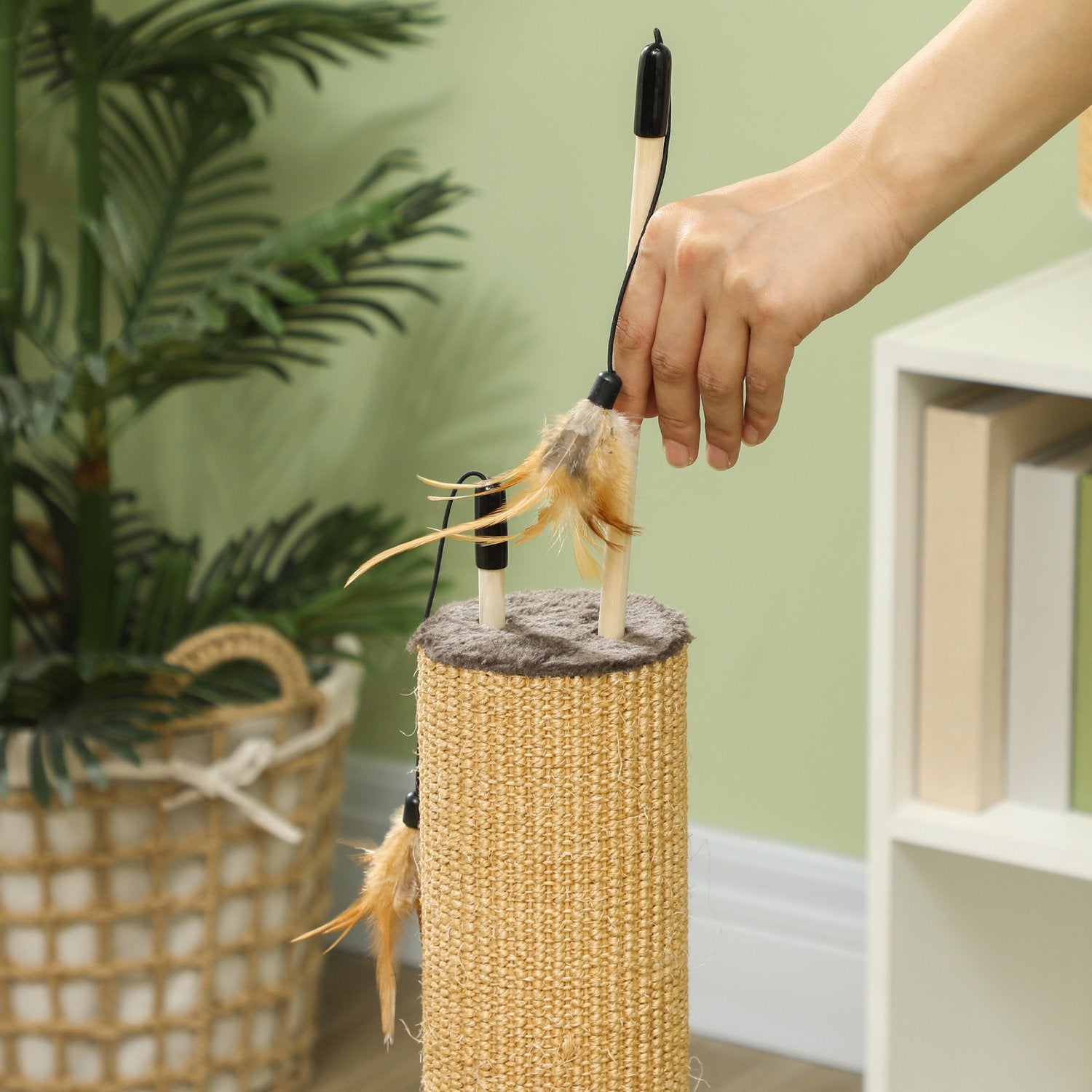 Inomhus 78 cm Jute Cat Scratching Post med fjäder