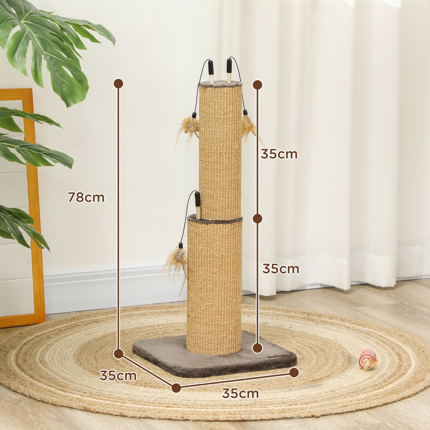 Inomhus 78 cm Jute Cat Scratching Post med fjäder