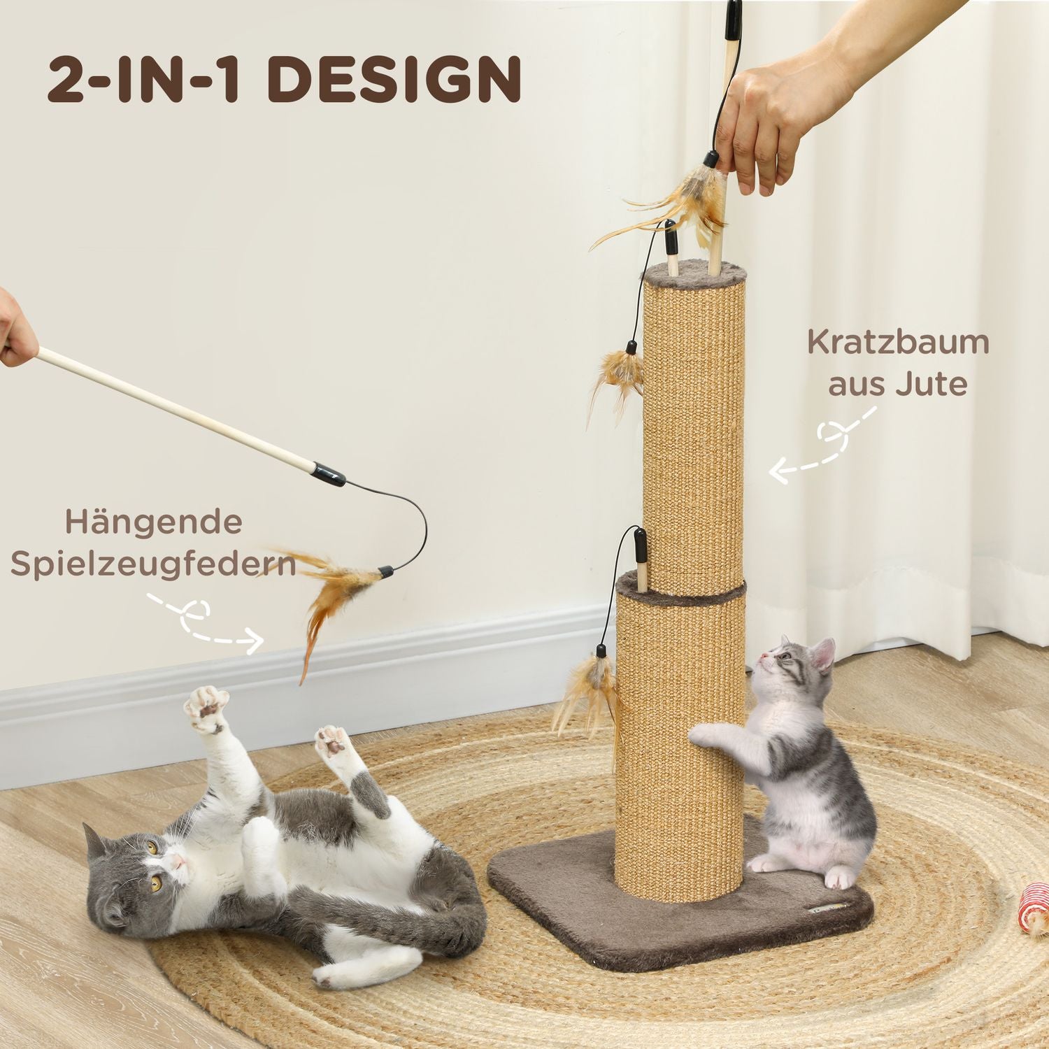Inomhus 78 cm Jute Cat Scratching Post med fjäder