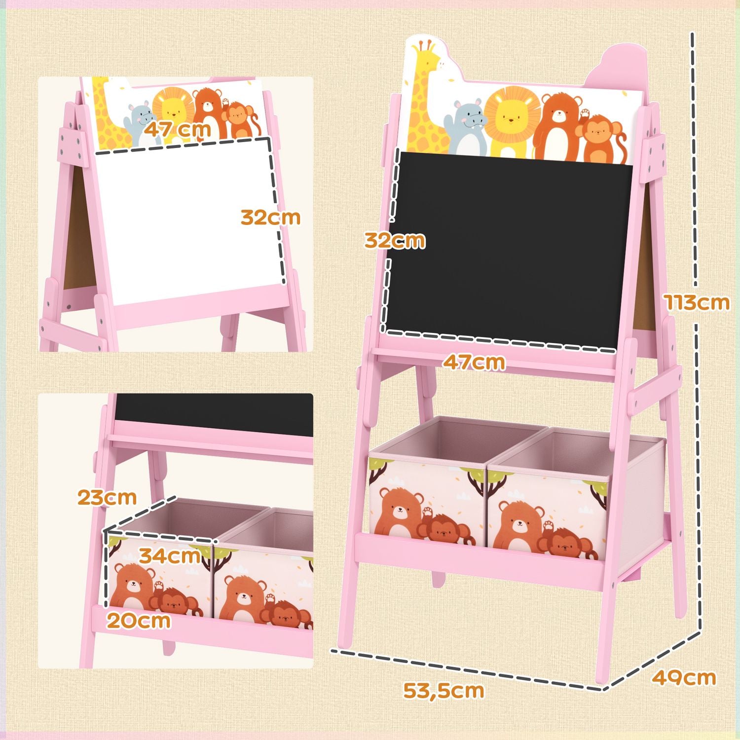 Barns 2-i-1 rosa staffli – Svarta tavla & Whiteboard
