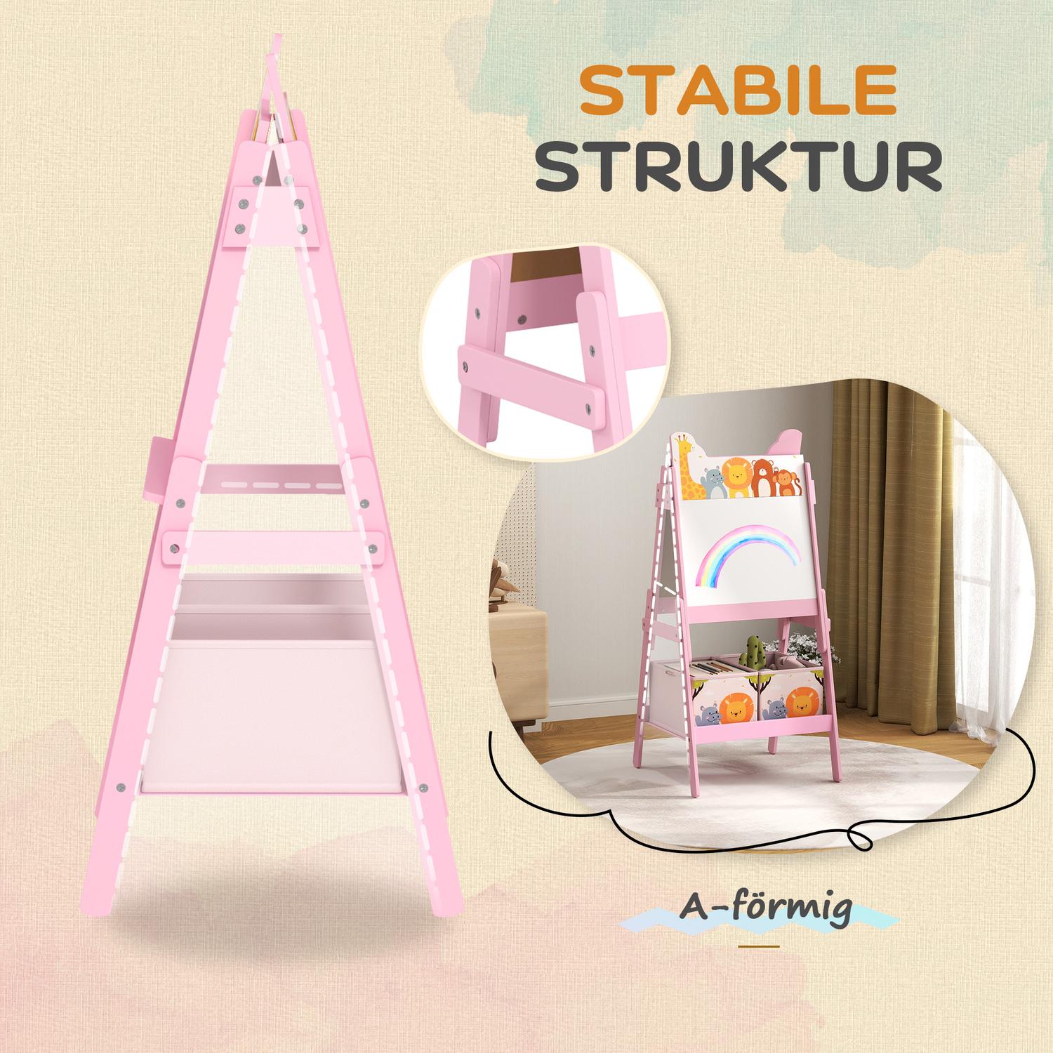 Barns 2-i-1 rosa staffli – Svarta tavla & Whiteboard