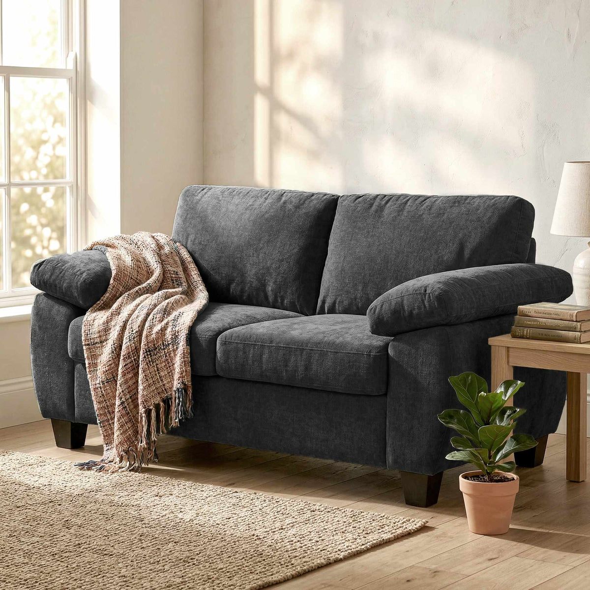 2-seters chenillesofa, 156 cm, mørkegrå, kapasitet 300 kg
