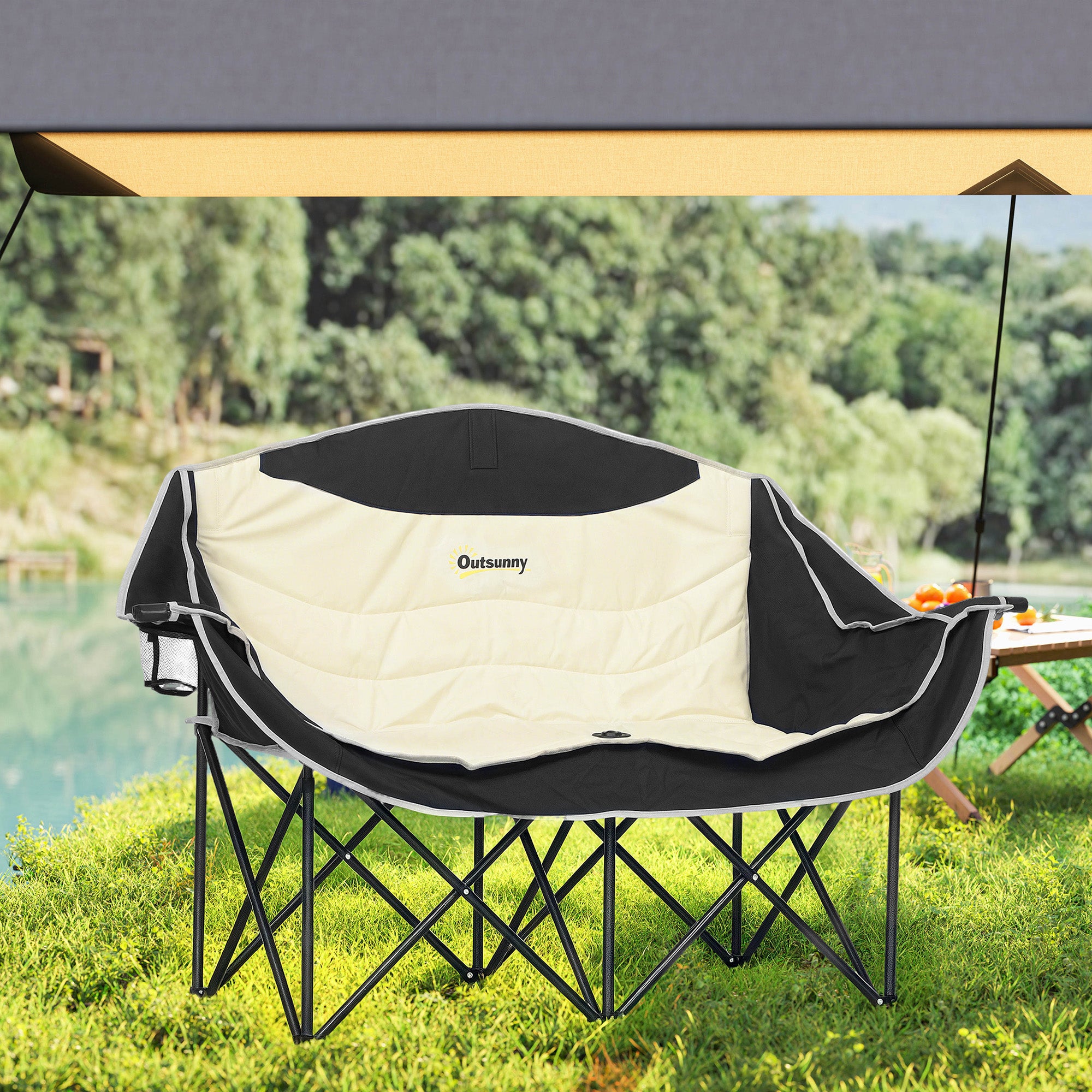 2-sits hopfällbar campingstol med mugghållare, kapacitet 250 kg