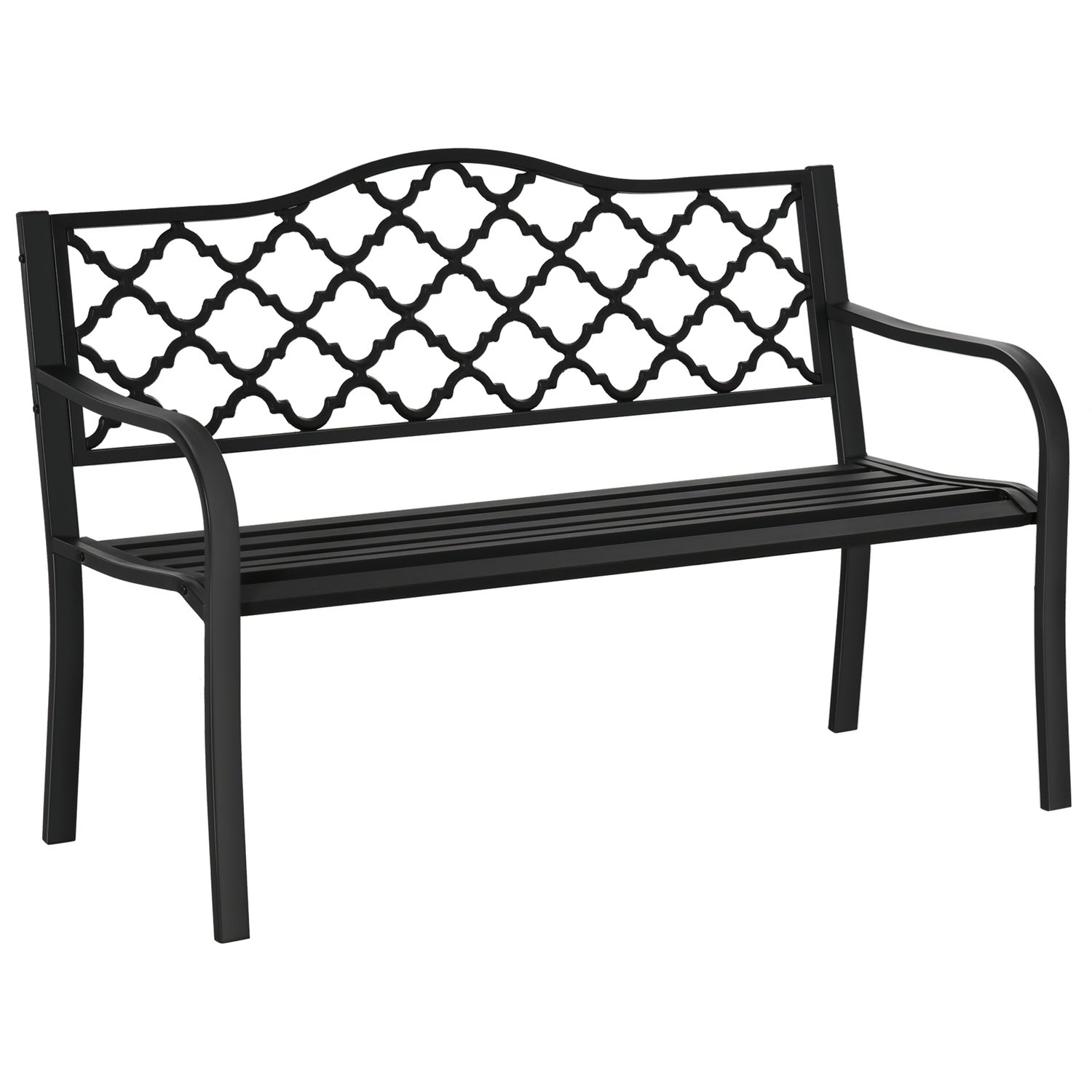 2-sits metall trädgårdsbänk, elegant svart gjutjärn