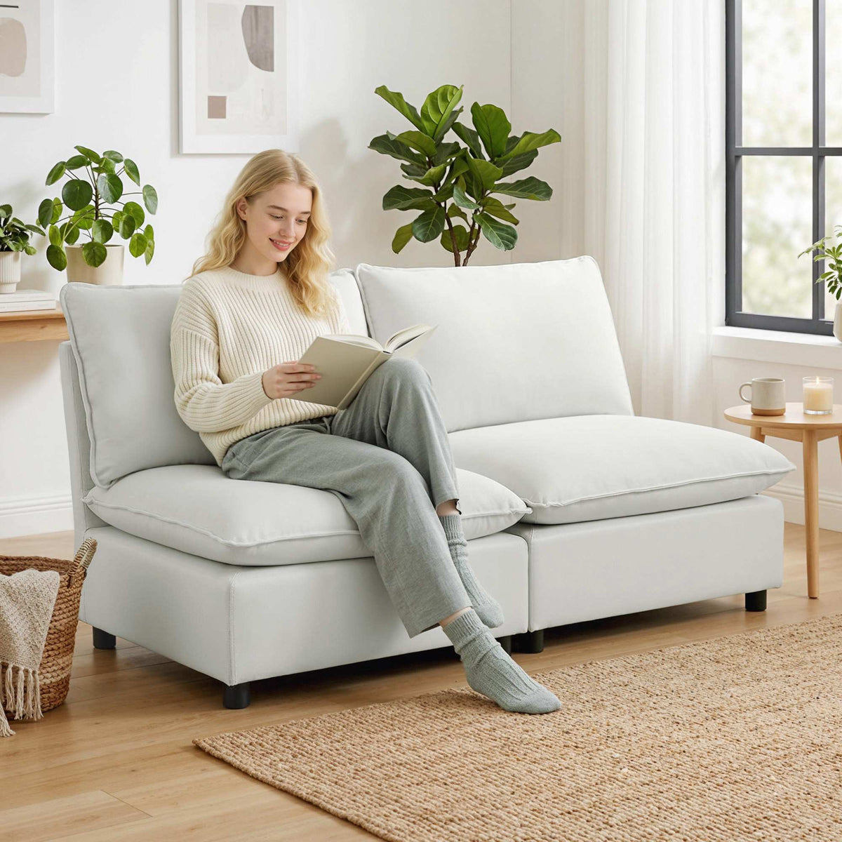 2-seters modulsofa, 146 cm kunstskinn, grå