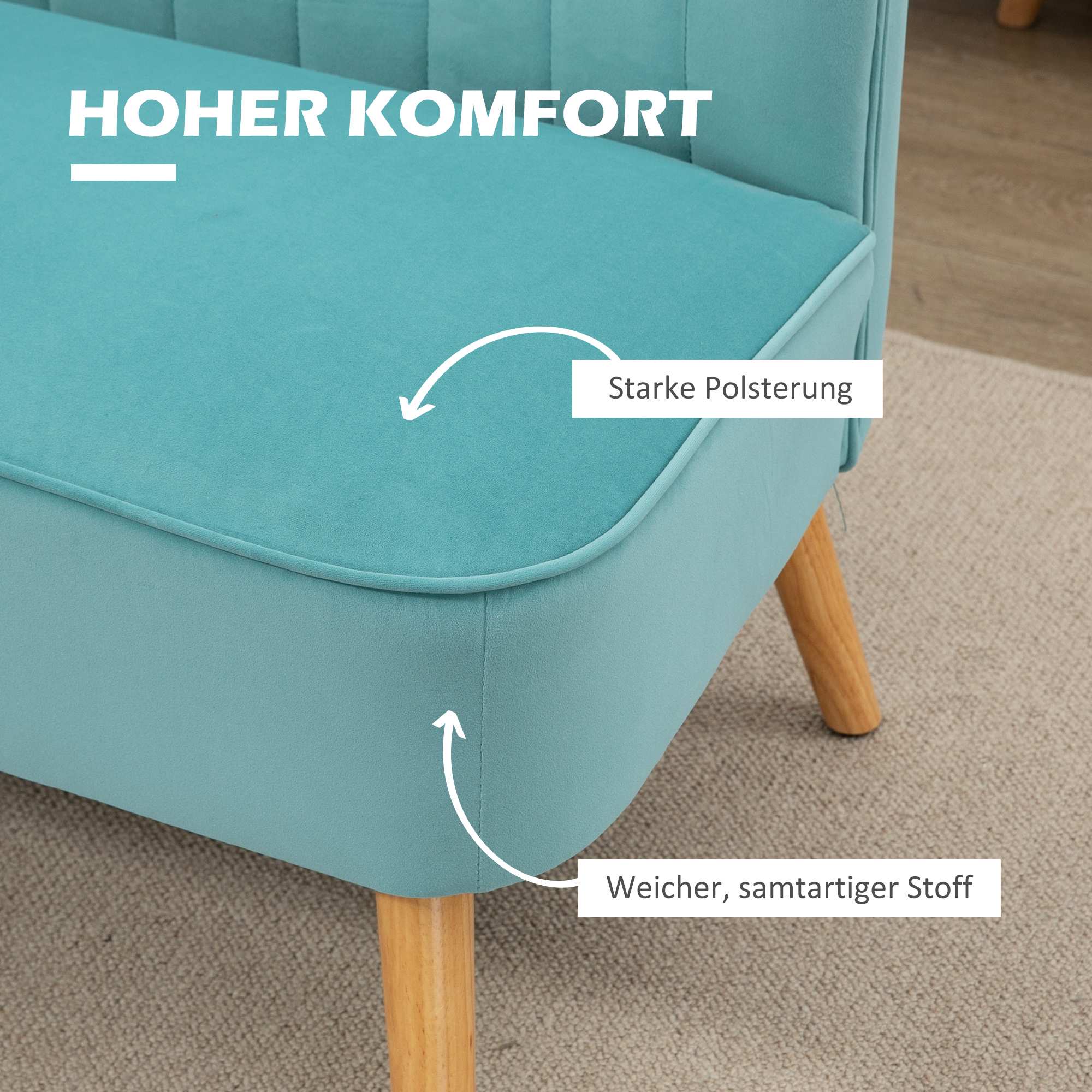 2-sits retrosoffa, träben, 117x56,5x77 cm, grön