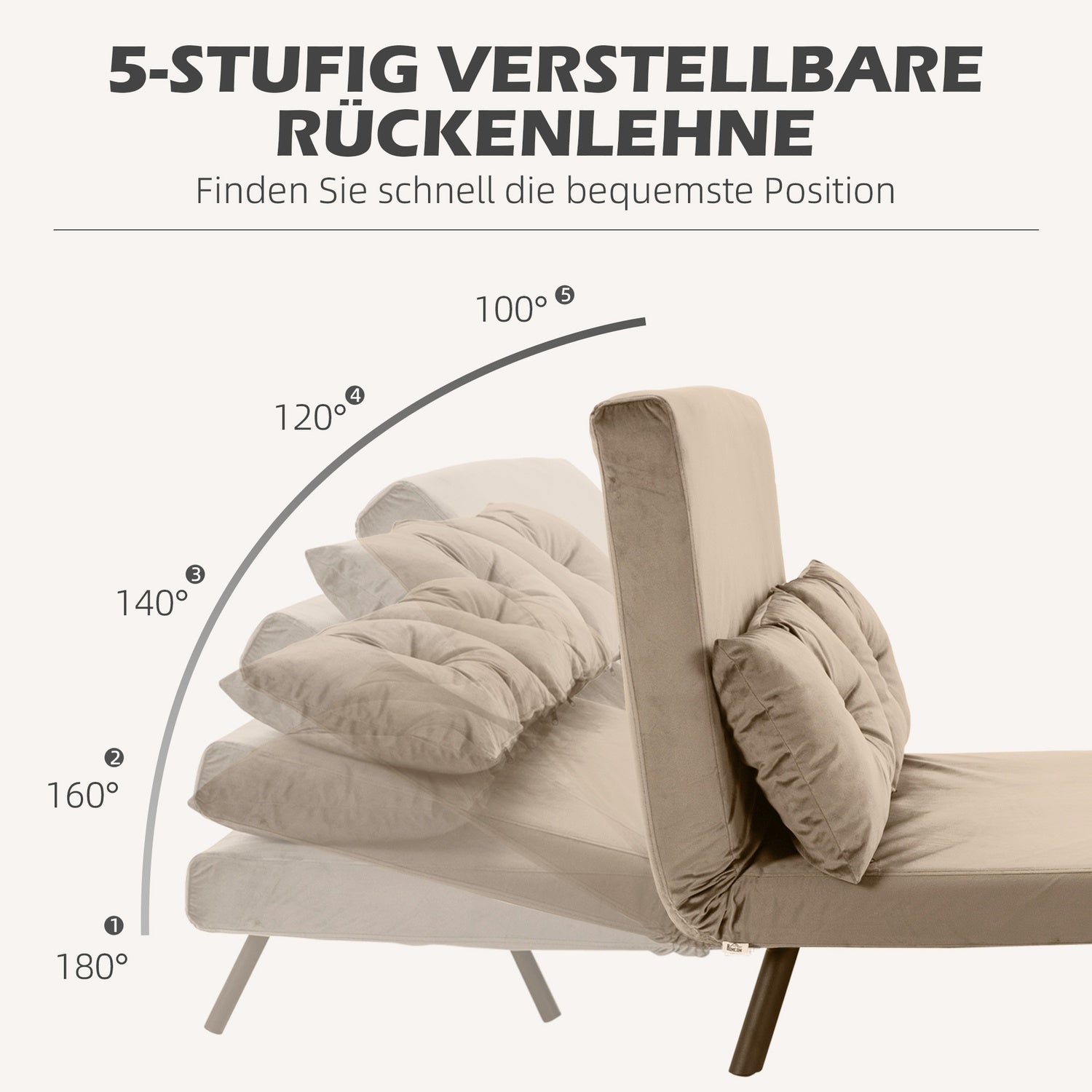 2-sits sammetsbäddsoffa, justerbart ryggstöd, ljusbrun