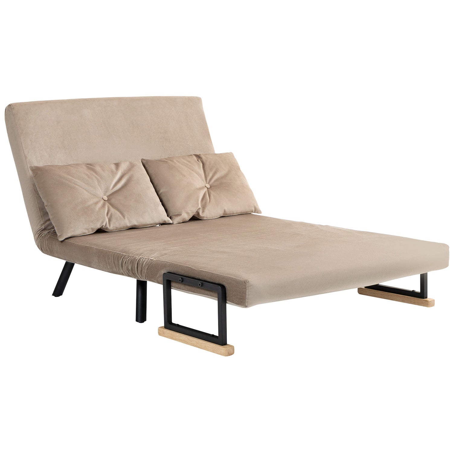 2-sits sammetsbäddsoffa, justerbart ryggstöd, ljusbrun