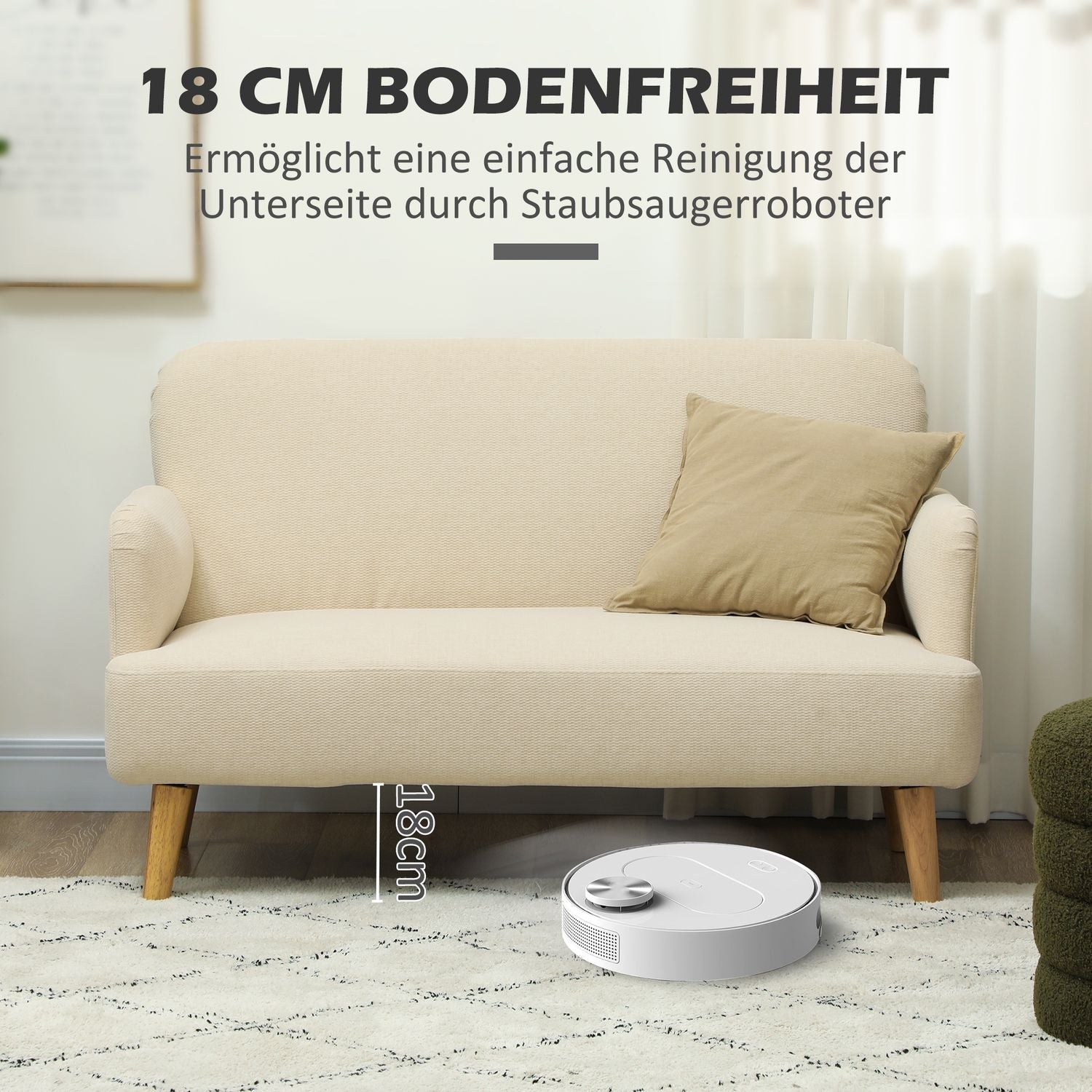 Liten sammetssoffa, träben, kräm, 2-sits för vardagsrum