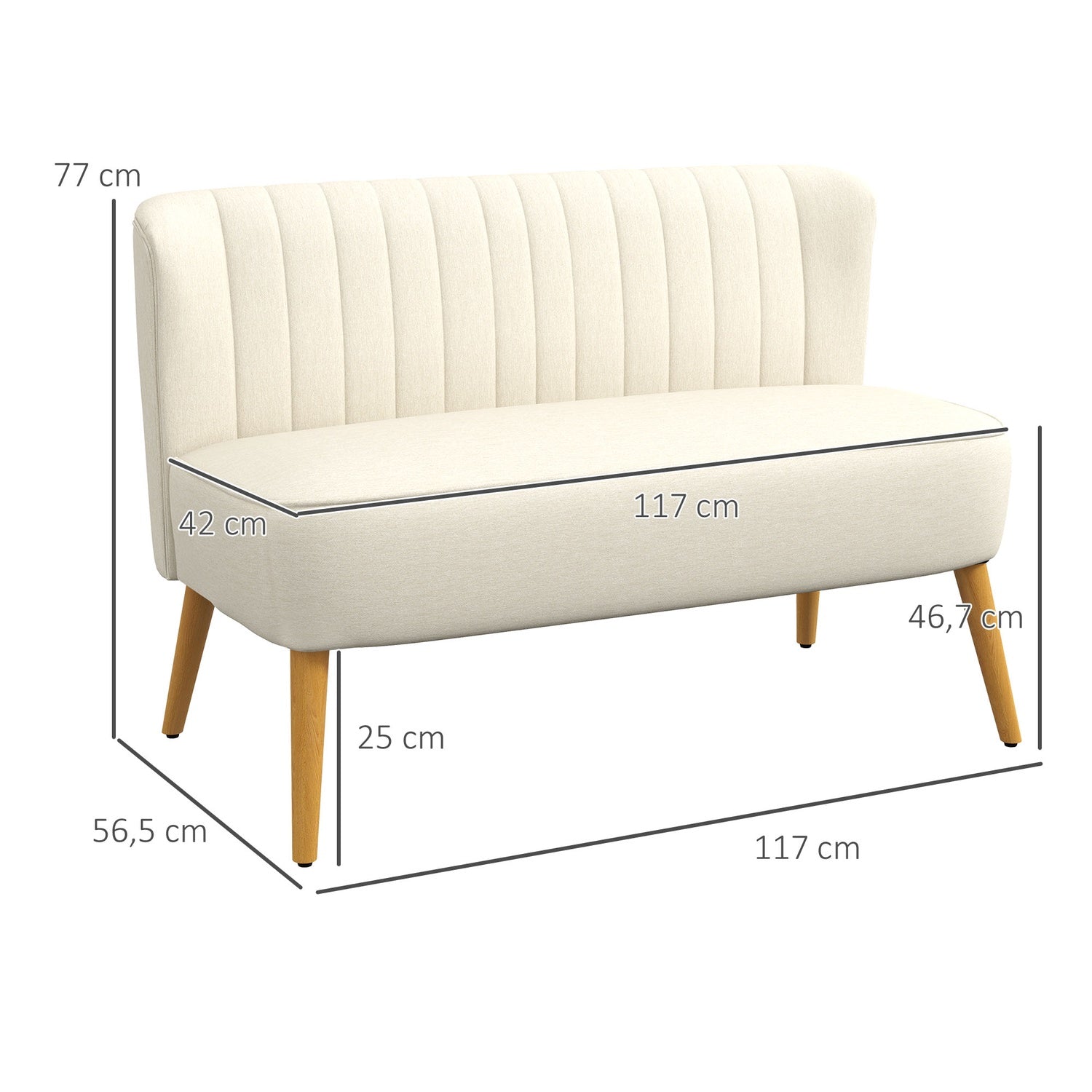 Gräddvit 2-sits soffa med träben, linnelook