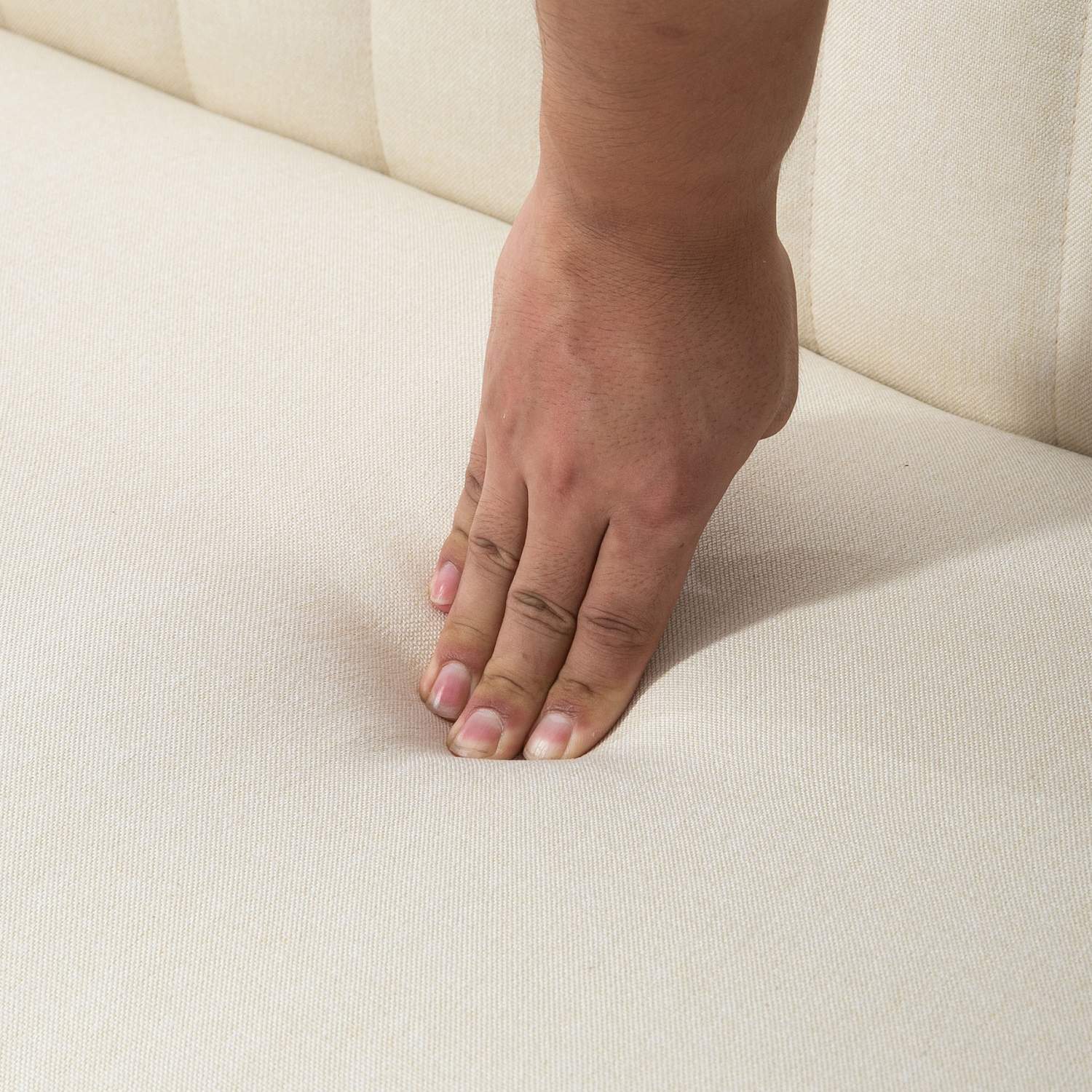 Gräddvit 2-sits soffa med träben, linnelook