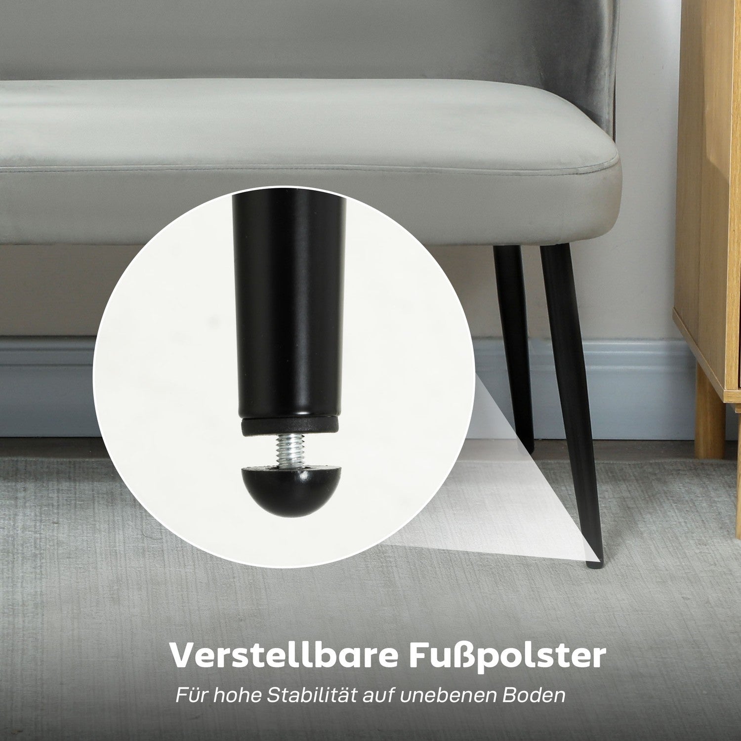 2-sitssoffa, sammetstyg, metall- och träram, grå