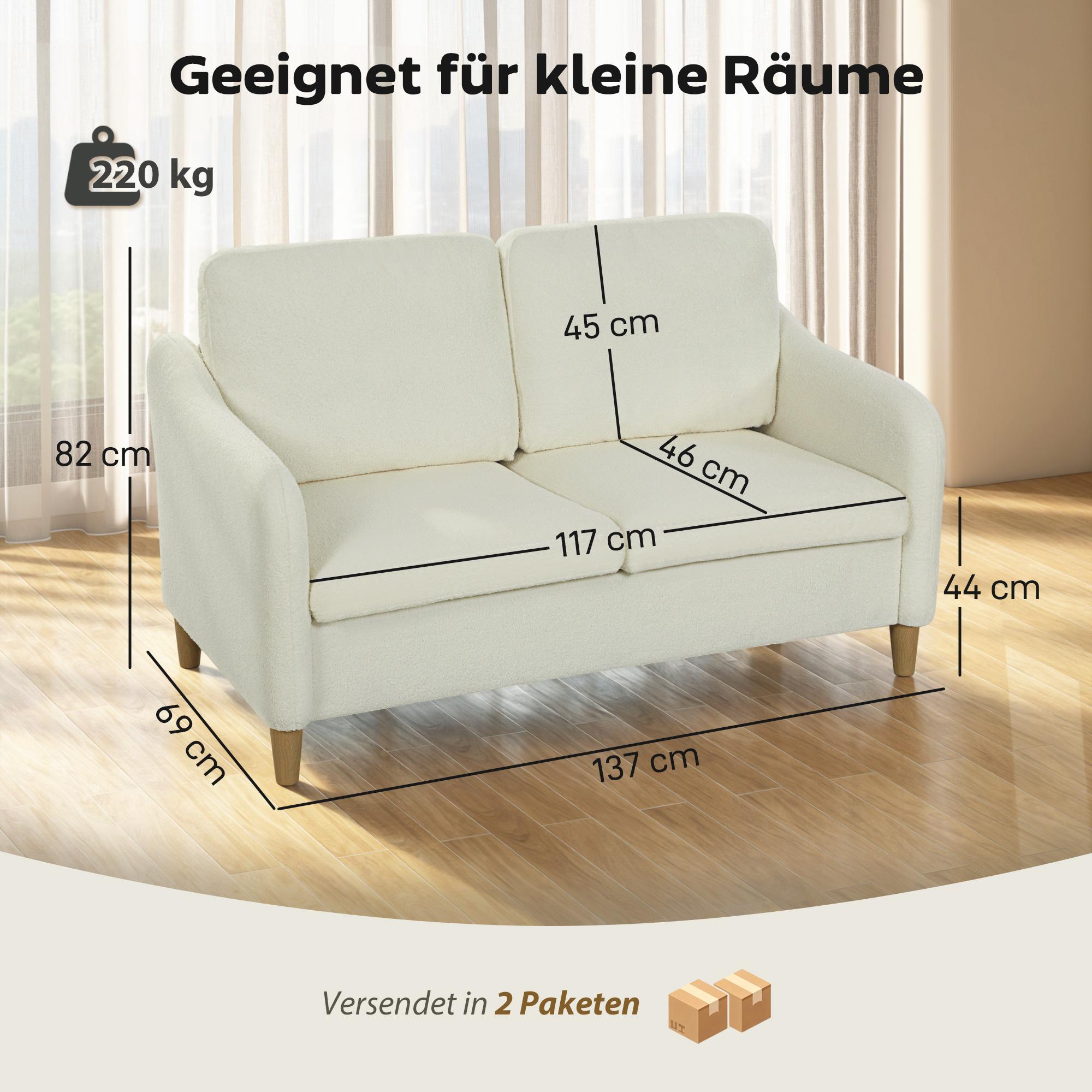 2-sitssoffa, sherpafleece, 137 cm, krämvit