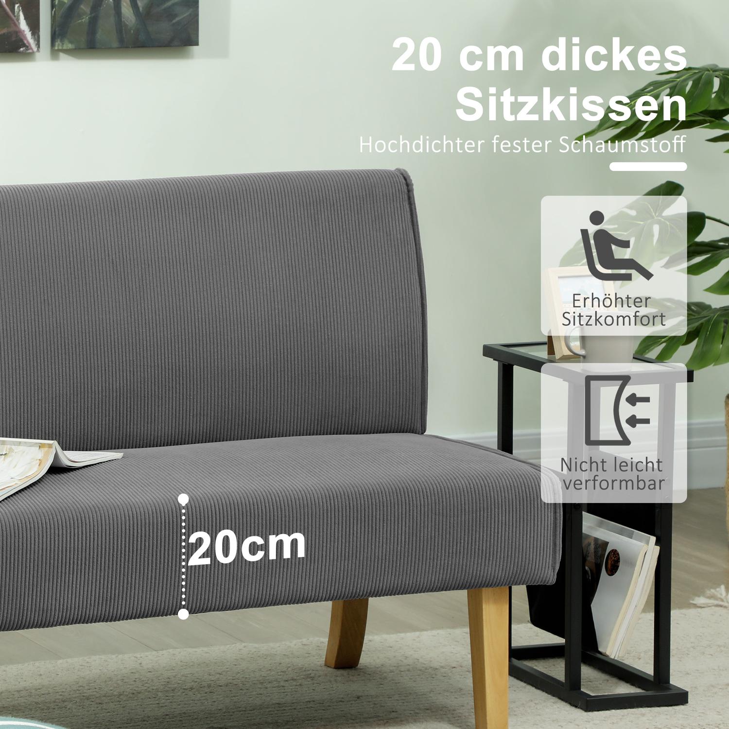 Grå 2-sits manchestersoffa, träben, vadderad klädsel