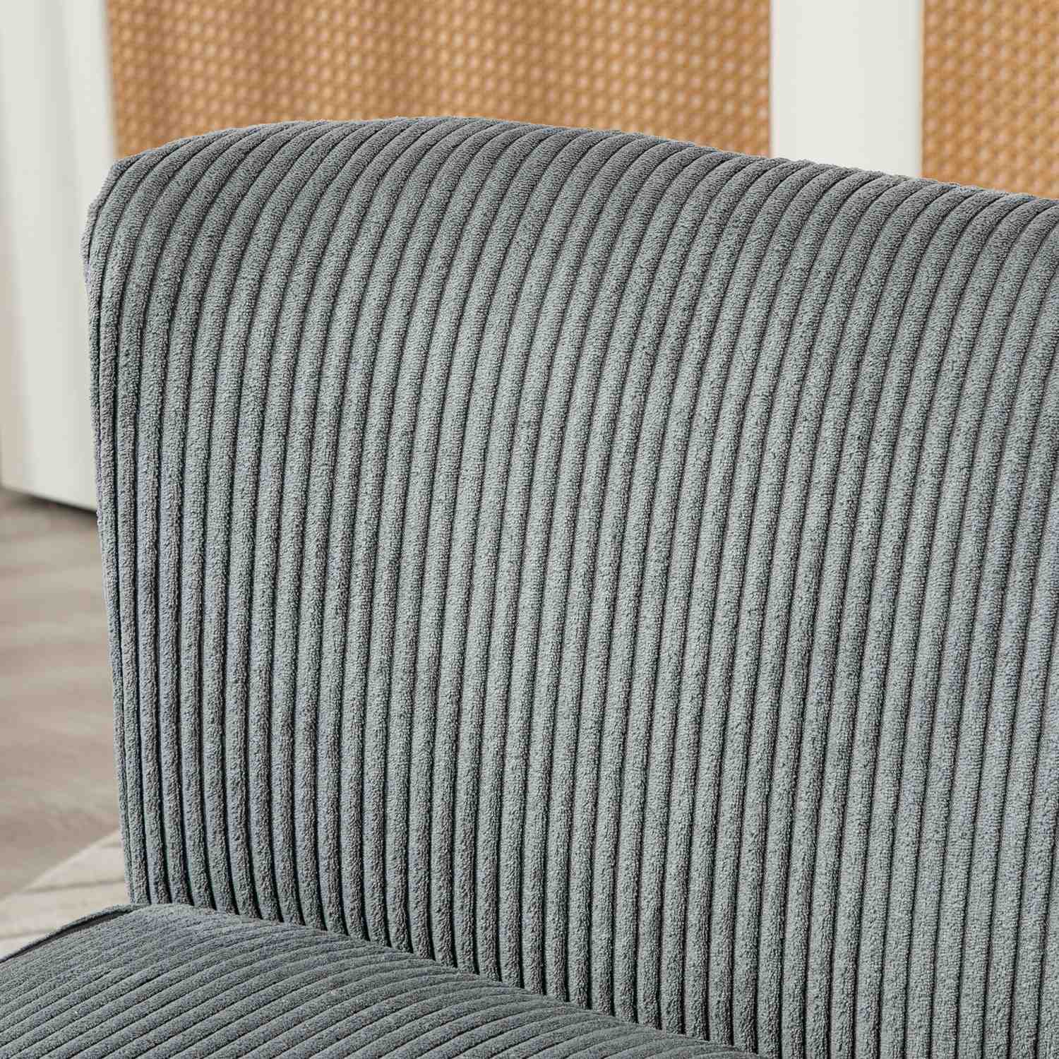 2-sits grå manchestersoffa, träben, vadderad klädsel