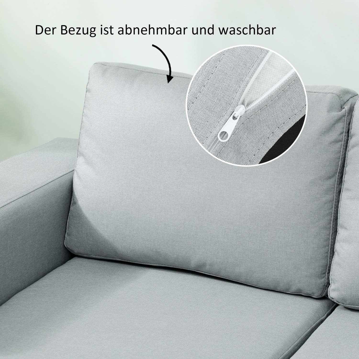 2-sits soffa, soffa med massiv träram, metallben, enkel design, ljusgrå