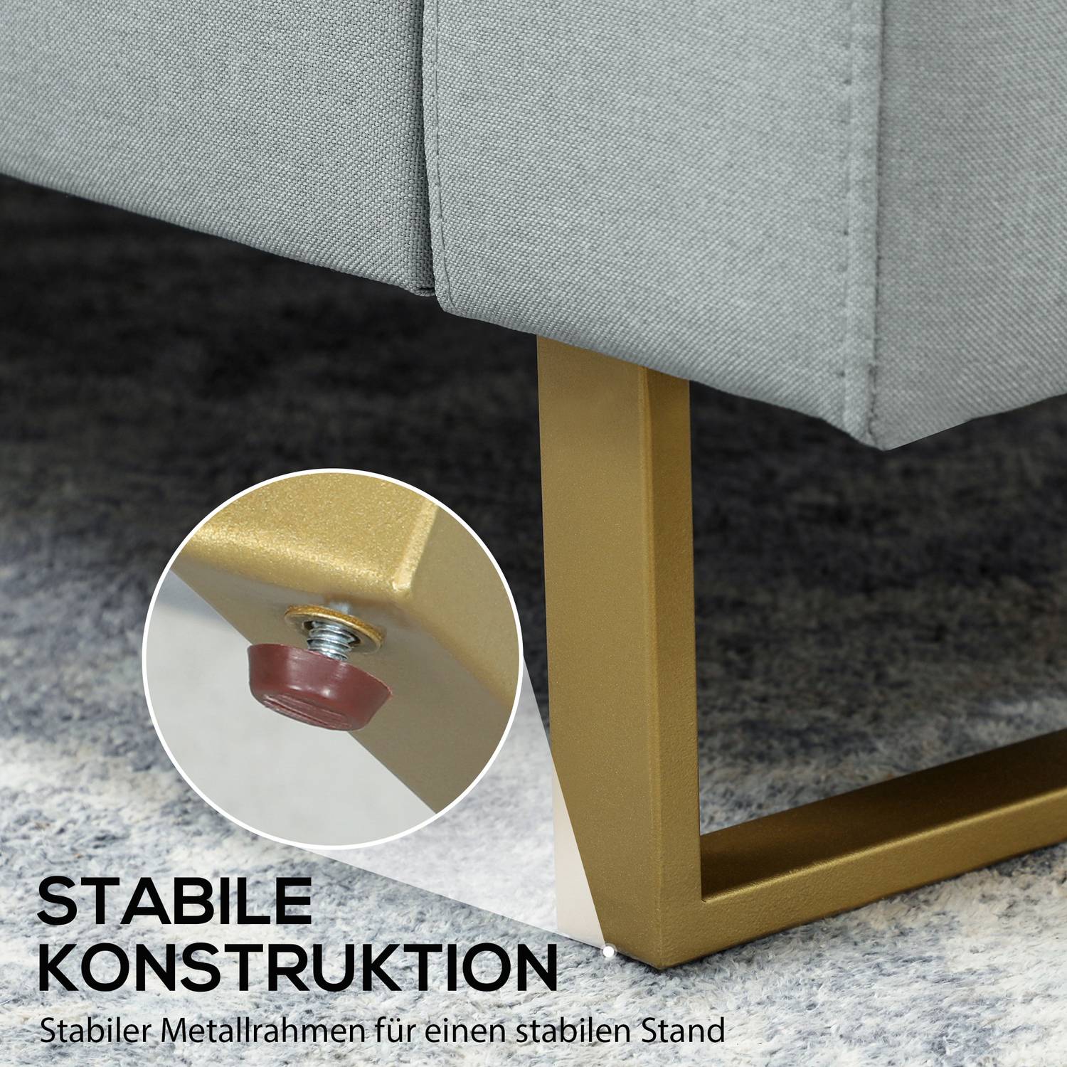 2-sits soffa, soffa med massiv träram, metallben, enkel design, ljusgrå