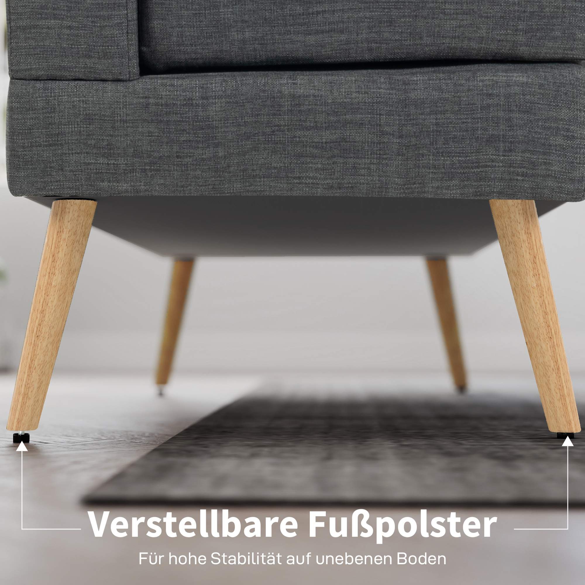 2-sitssoffa, tuftad rygg, träben, linne-look, grå