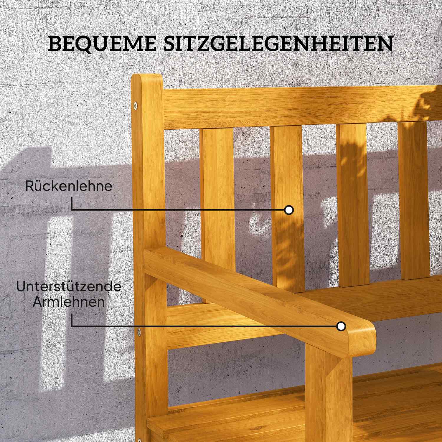 2-sits trädgårdsbänk i trä, väderbeständig bänk med rygg och armstöd, 320 kg lastkapacitet, 149 x 56,5 x 89 cm, teak