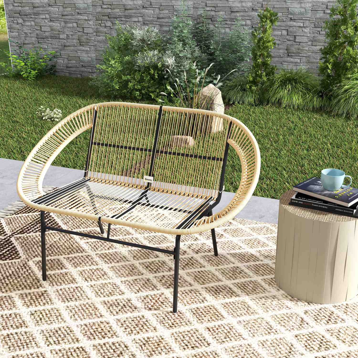 2-sits väderbeständig polyrattan trädgårdsbänk, UV-beständig