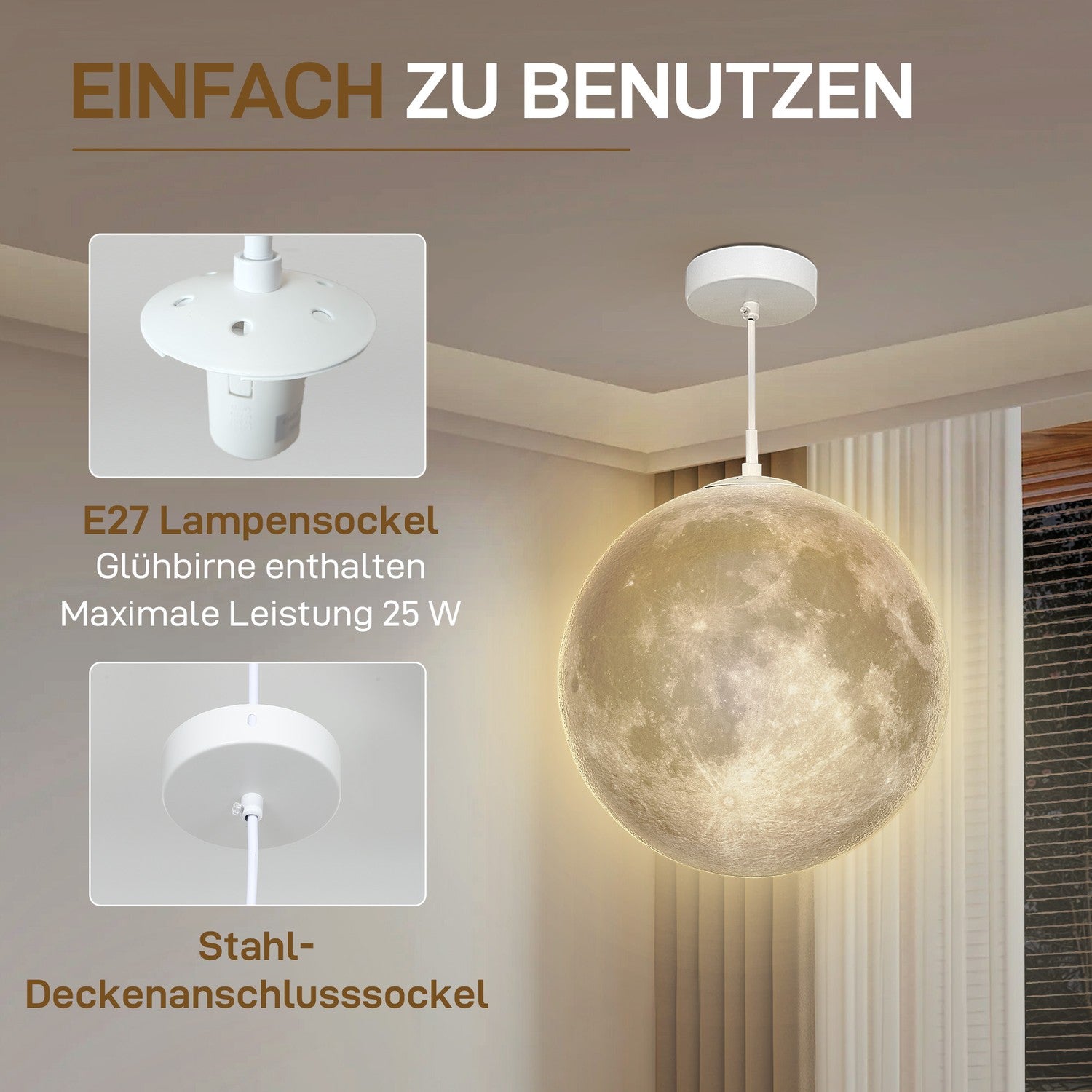 3D Moon Pendel Light med färgbyte och appkontroll