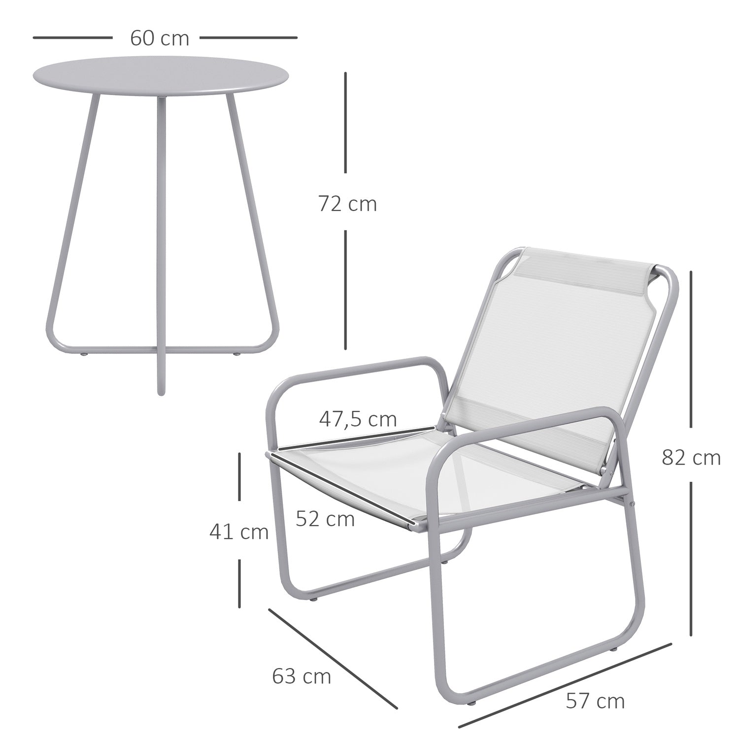 3-delad ljusgrå mesh bistroset för balkong och trädgård