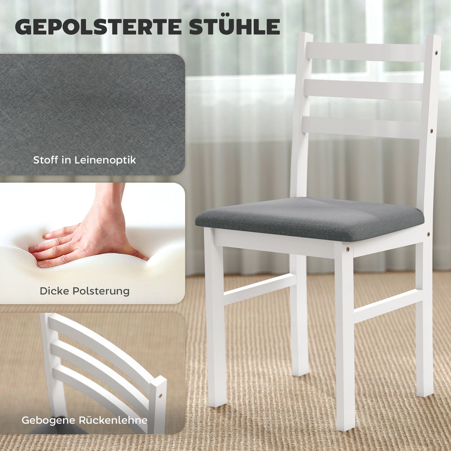 3-delad matsalsset med 2 stolar, platsbesparande, vit MDF