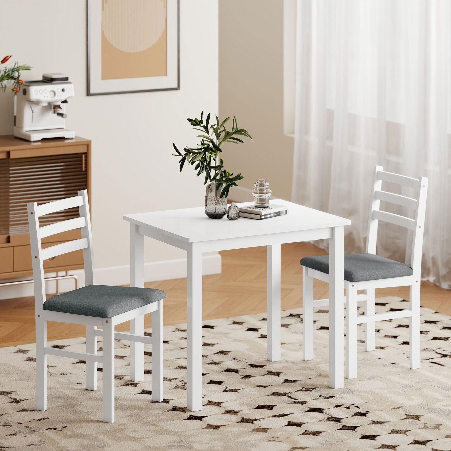3-delad matsalsset med 2 stolar, platsbesparande, vit MDF