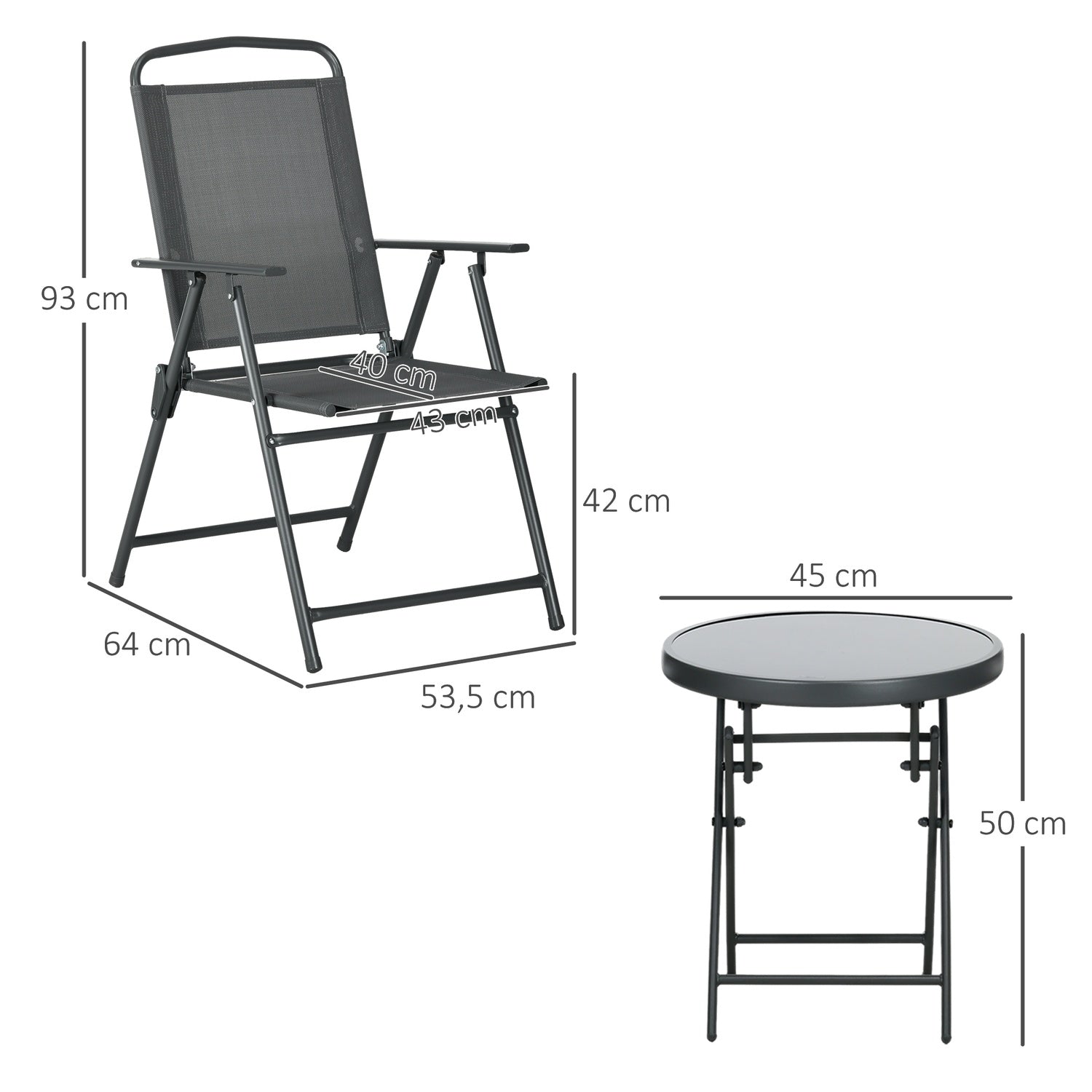 Metall 3-delat bistroset, väderbeständigt, hopfällbart bord