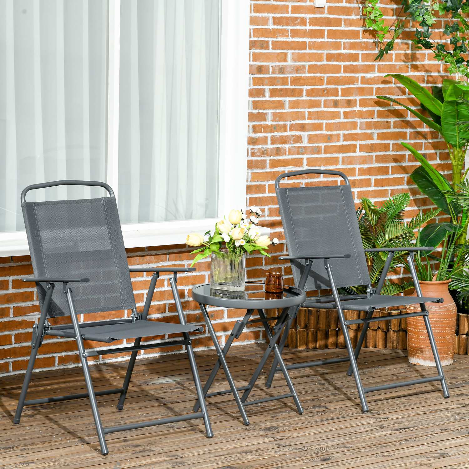 Metall 3-delat bistroset, väderbeständigt, hopfällbart bord