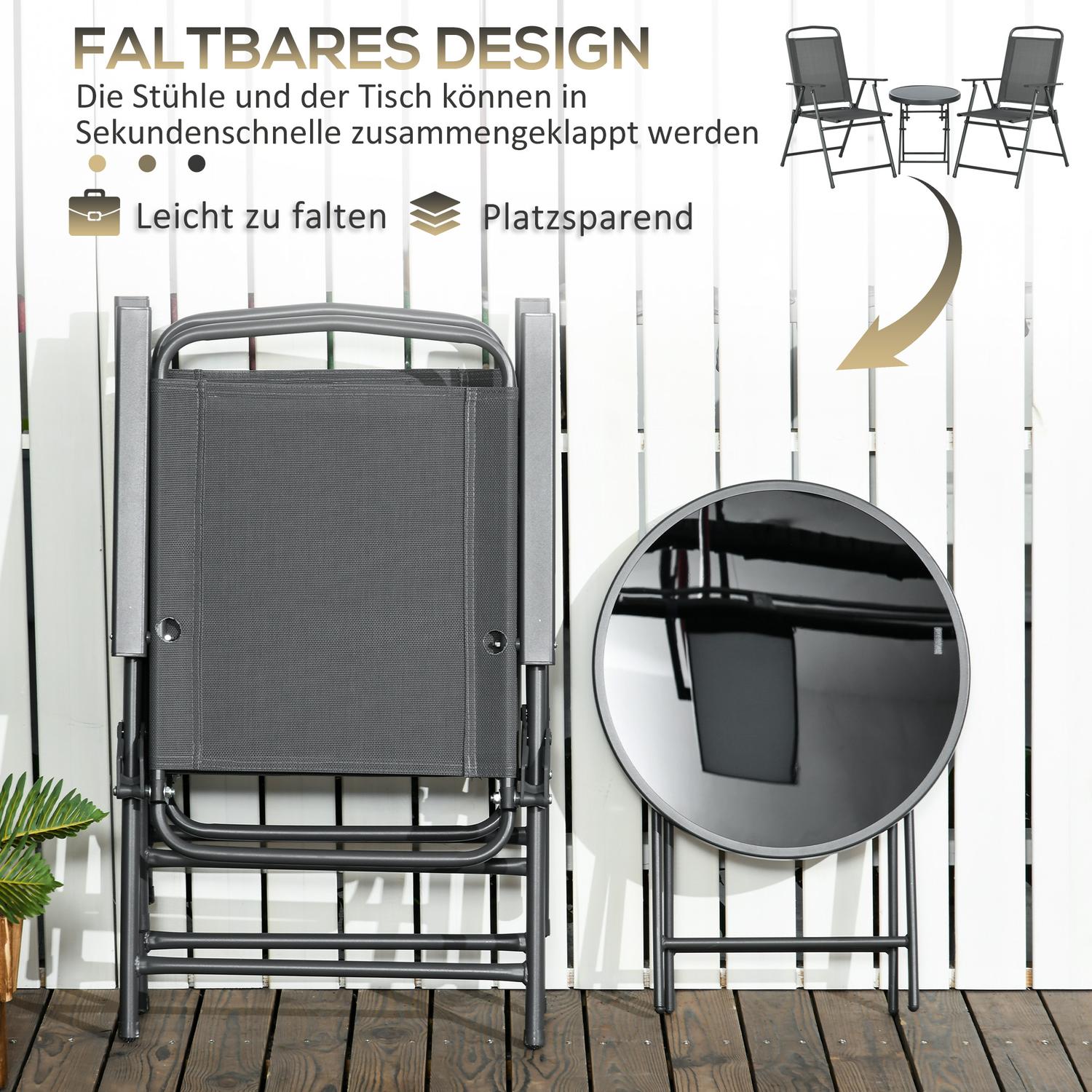 Metall 3-delat bistroset, väderbeständigt, hopfällbart bord
