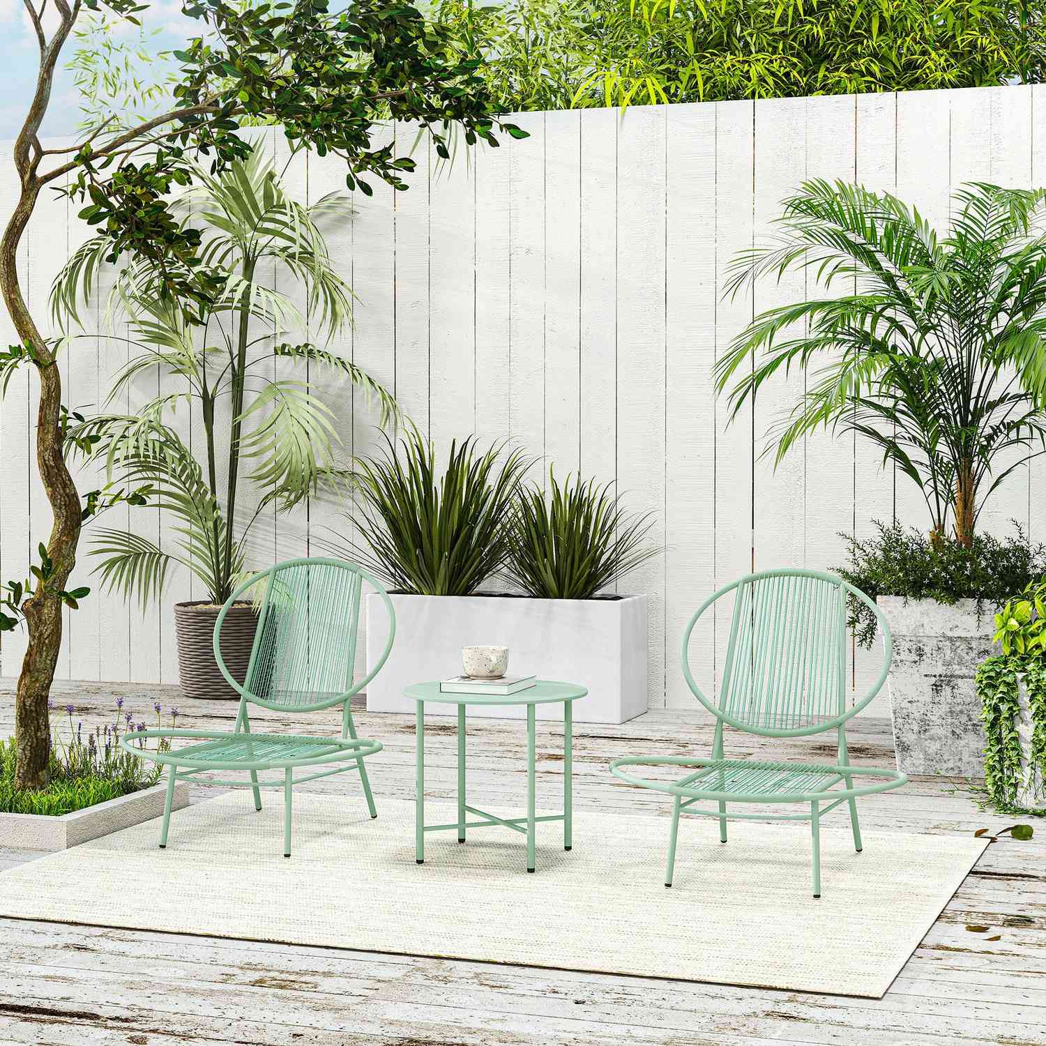 Green Steel Bistro Set – väderbeständiga, ergonomiska stolar