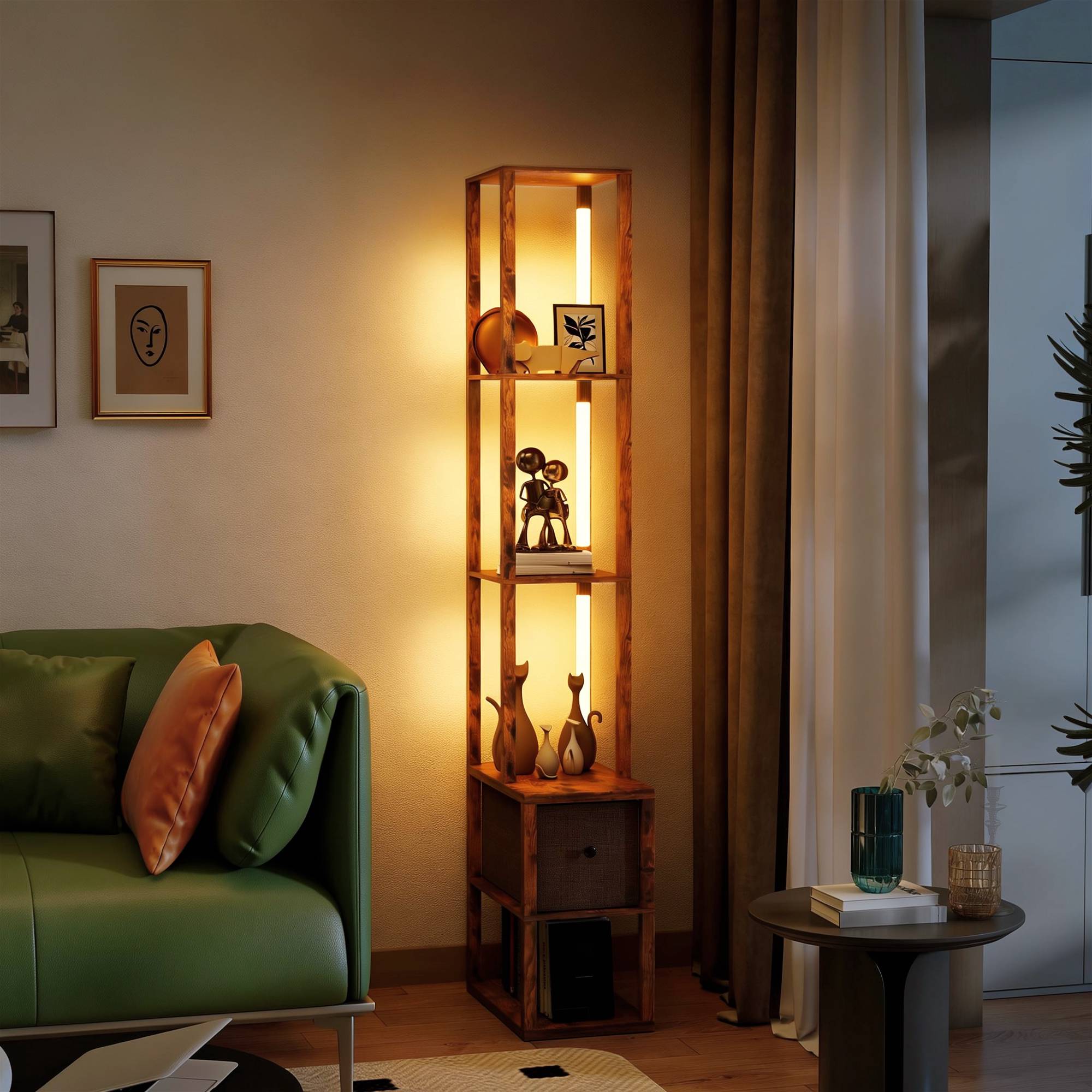 3-i-1 LED-golvlampa med hyllor och fotpedal