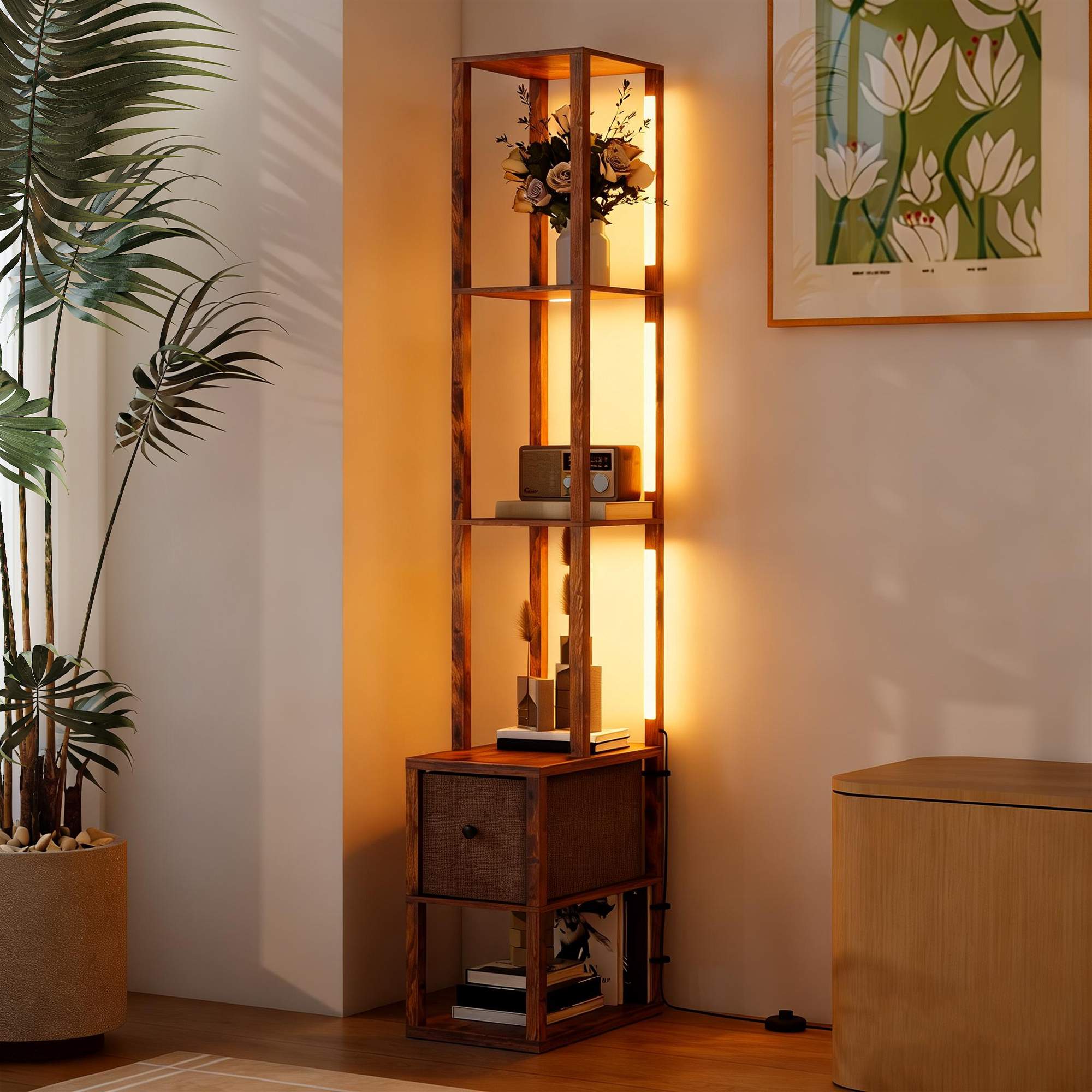 3-i-1 LED-golvlampa med hyllor och fotpedal