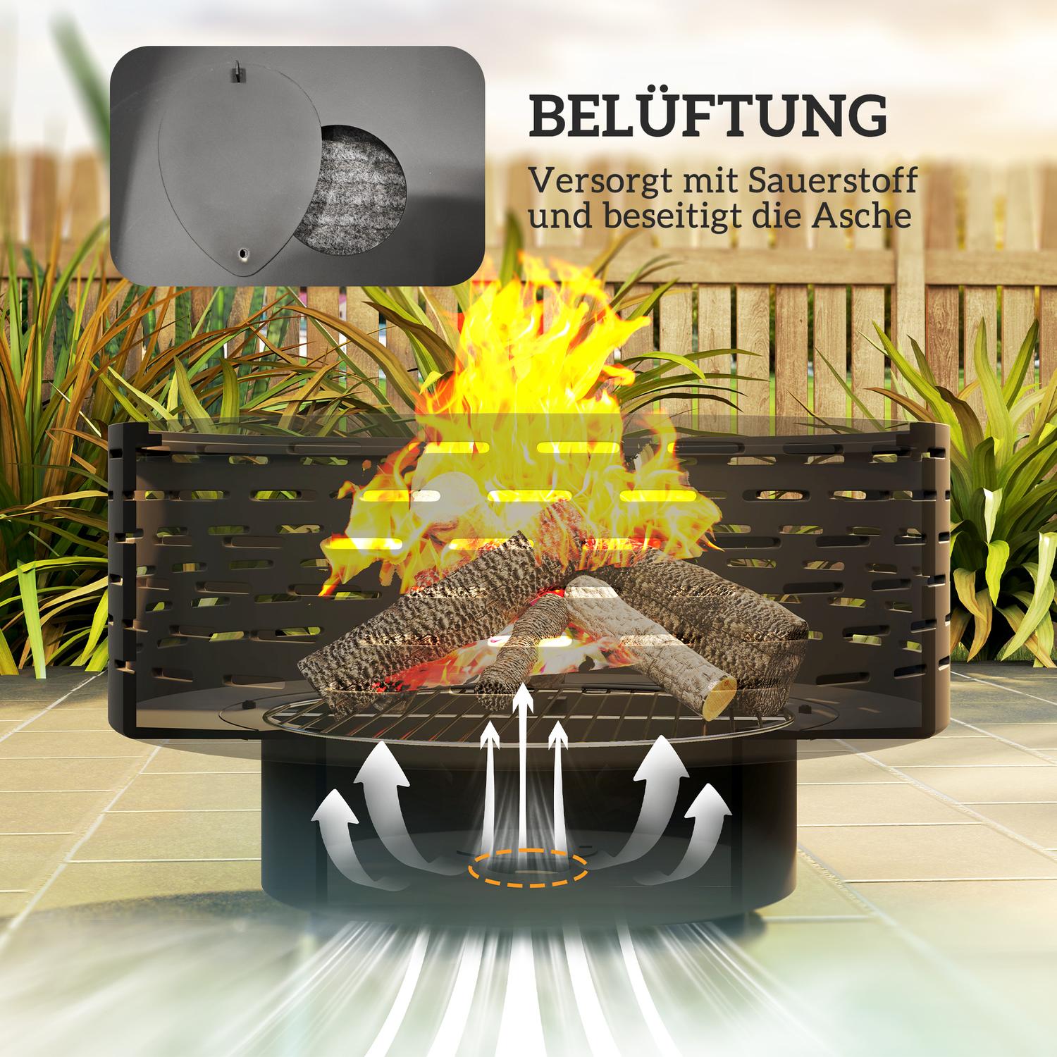 Eldgrop i rostfritt stål med grill, 60 cm – Gnistskydd