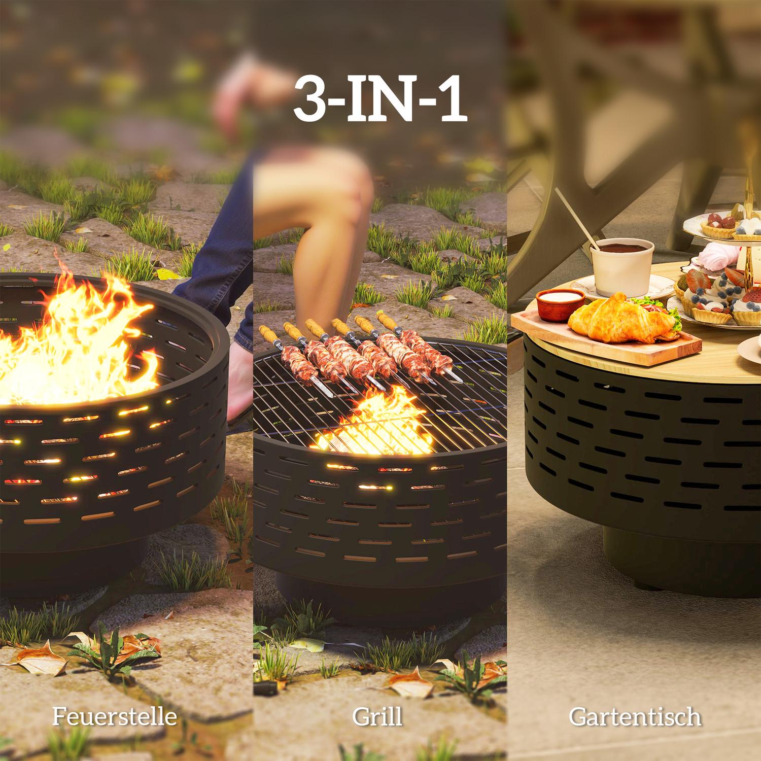 Eldgrop i rostfritt stål med grill, 60 cm – Gnistskydd