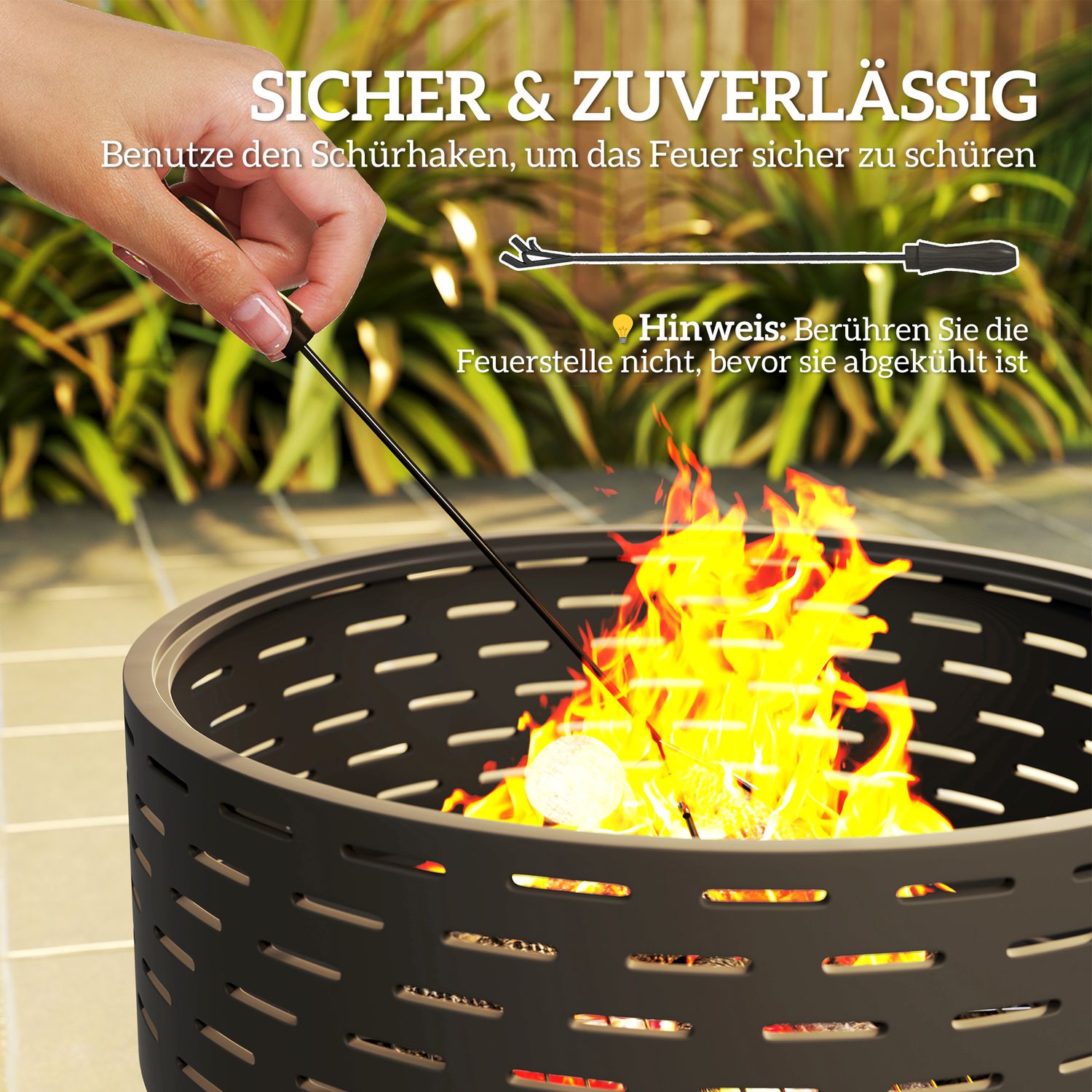Eldgrop i rostfritt stål med grill, 60 cm – Gnistskydd