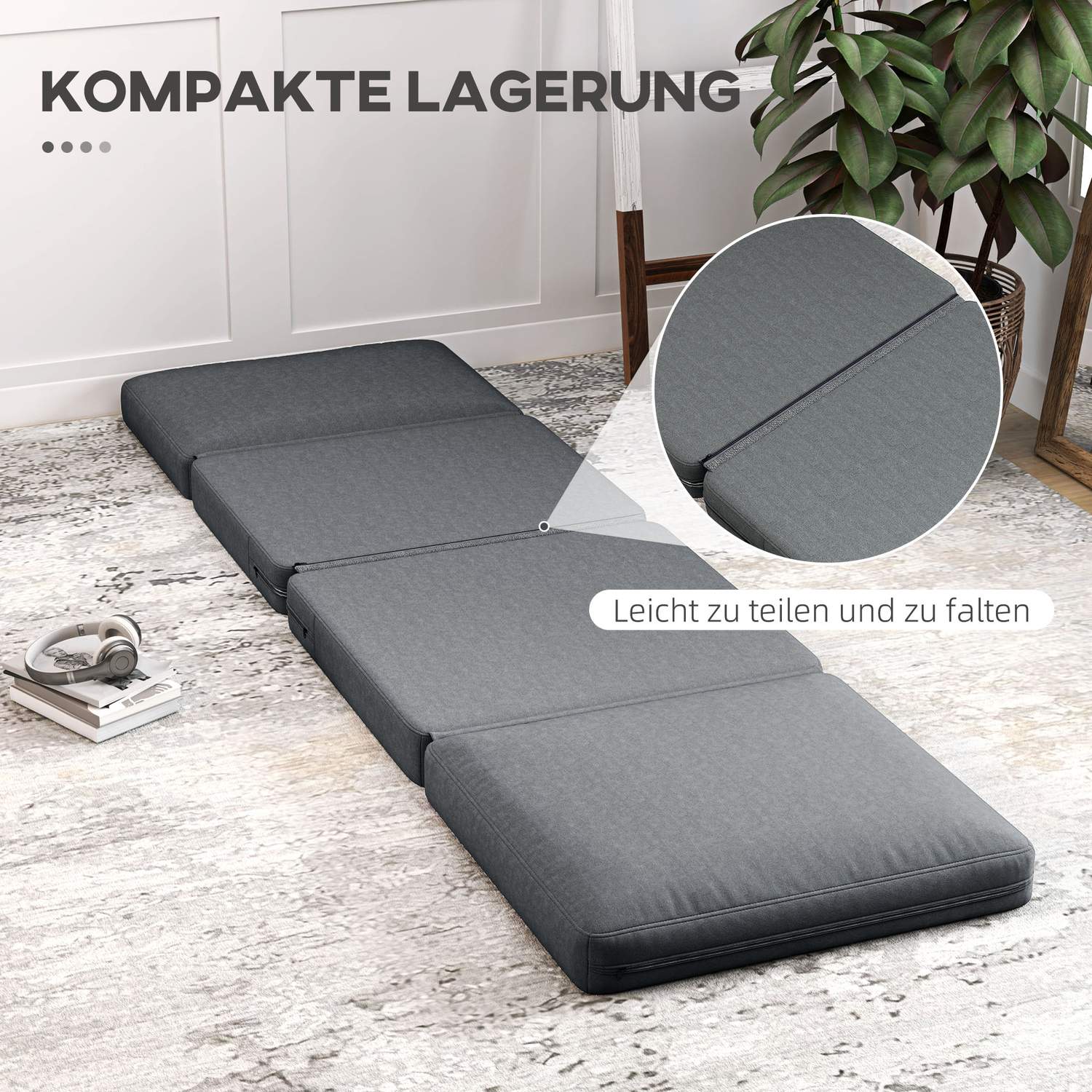 3-i-1 hopfällbar bäddsoffa i sammetslook, kapacitet 240 kg, mörkgrå