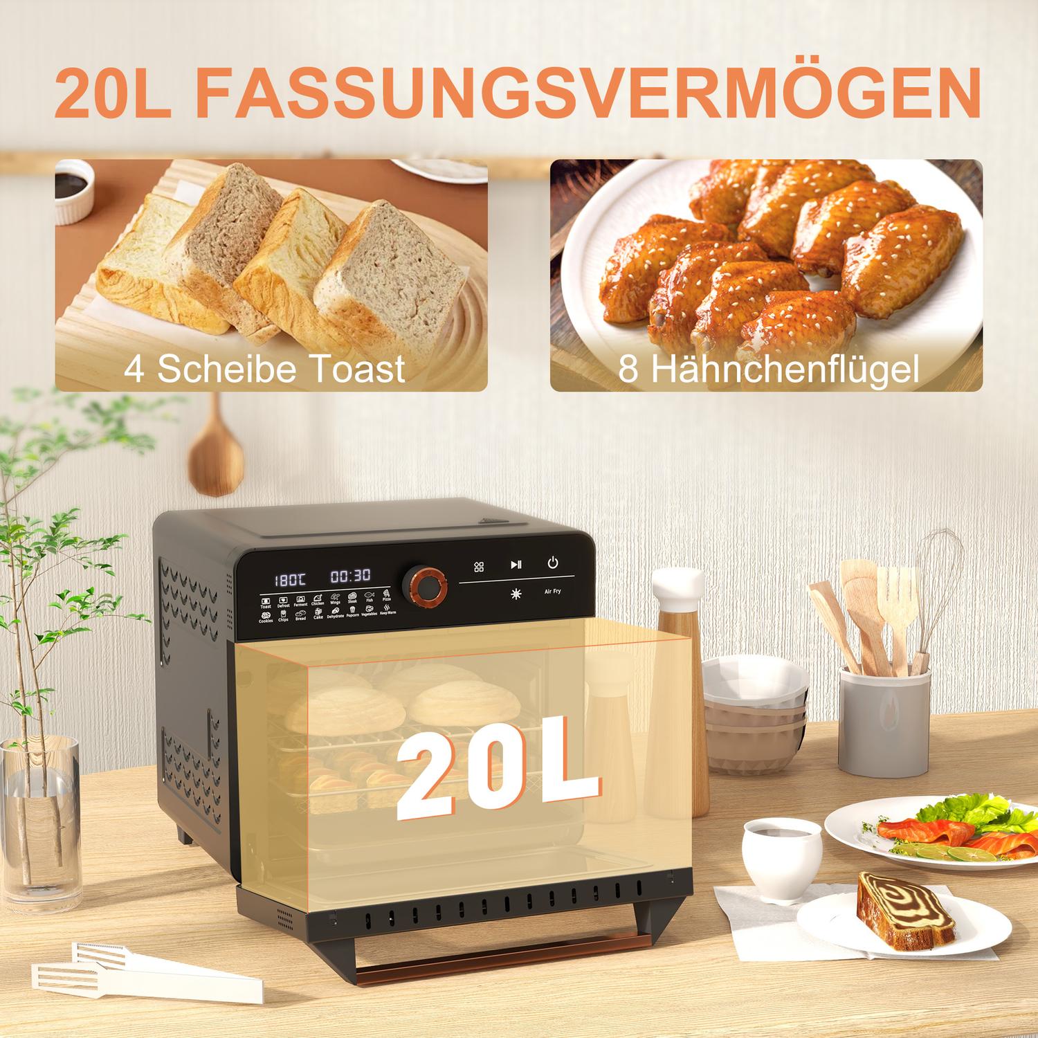 3-i-1 mini varmluftsugn med timer, 20L kapacitet