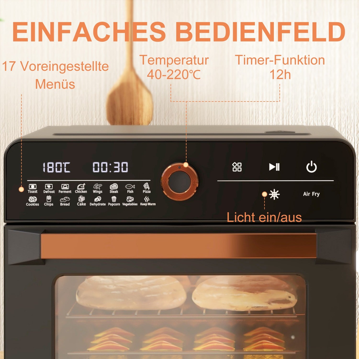 3-i-1 mini varmluftsugn med timer, 20L kapacitet