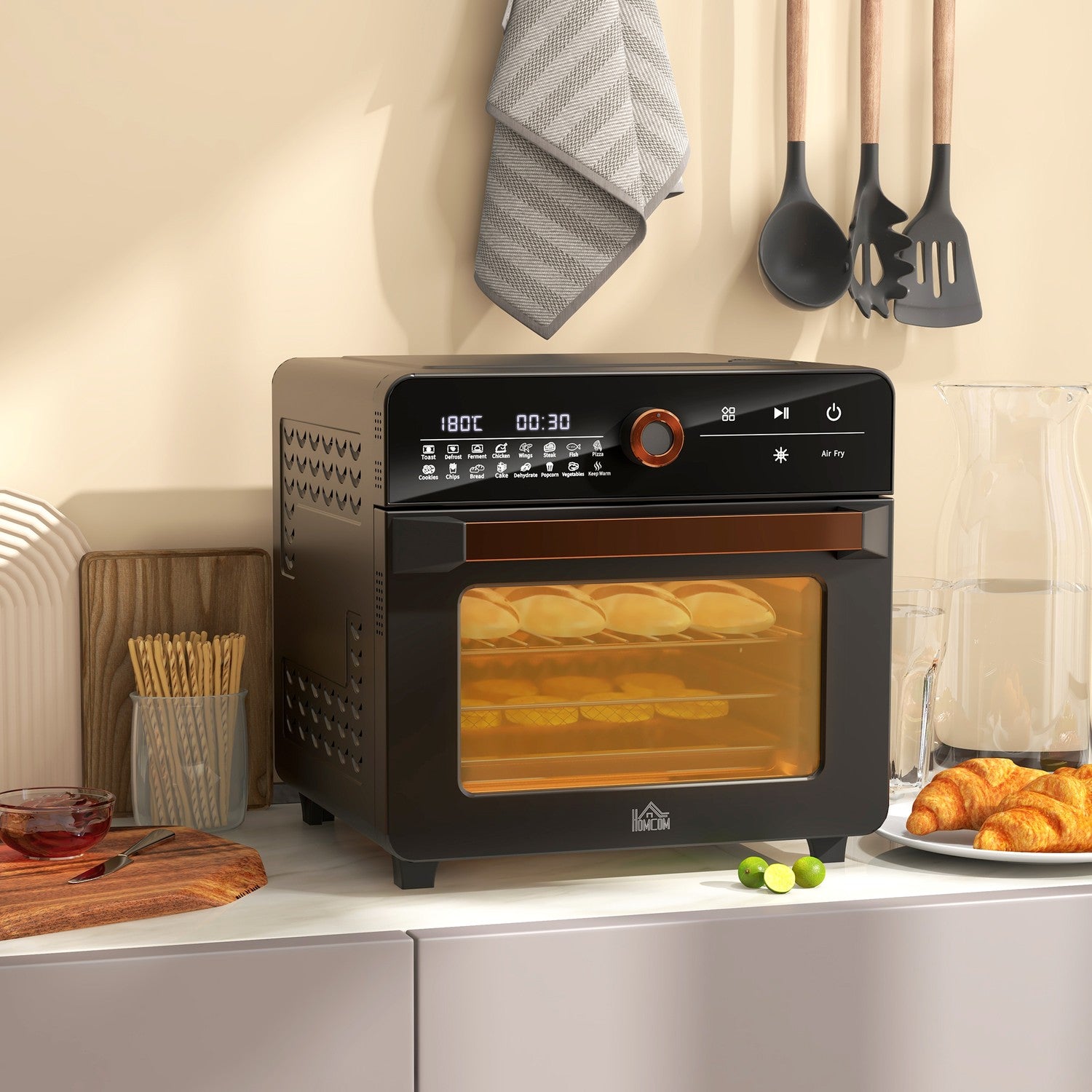 3-i-1 mini varmluftsugn med timer, 20L kapacitet