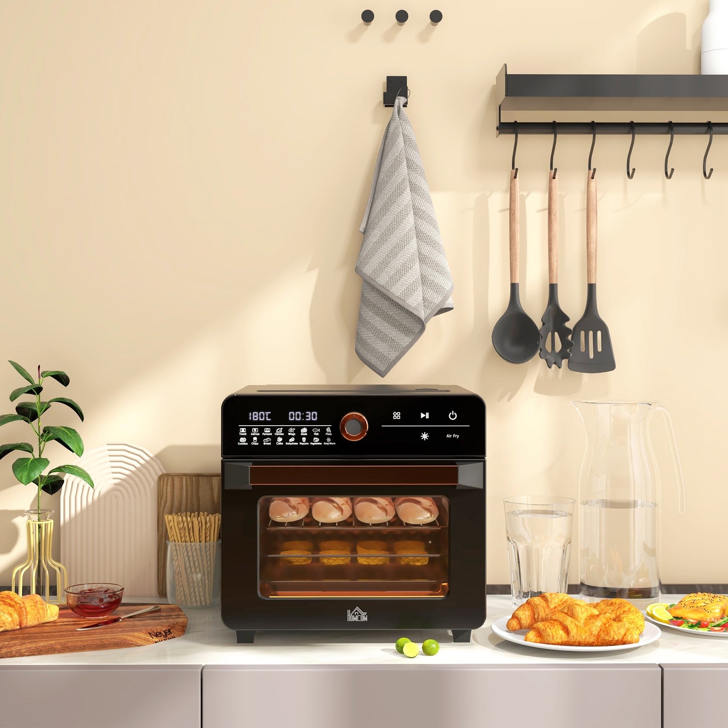 3-i-1 mini varmluftsugn med timer, 20L kapacitet