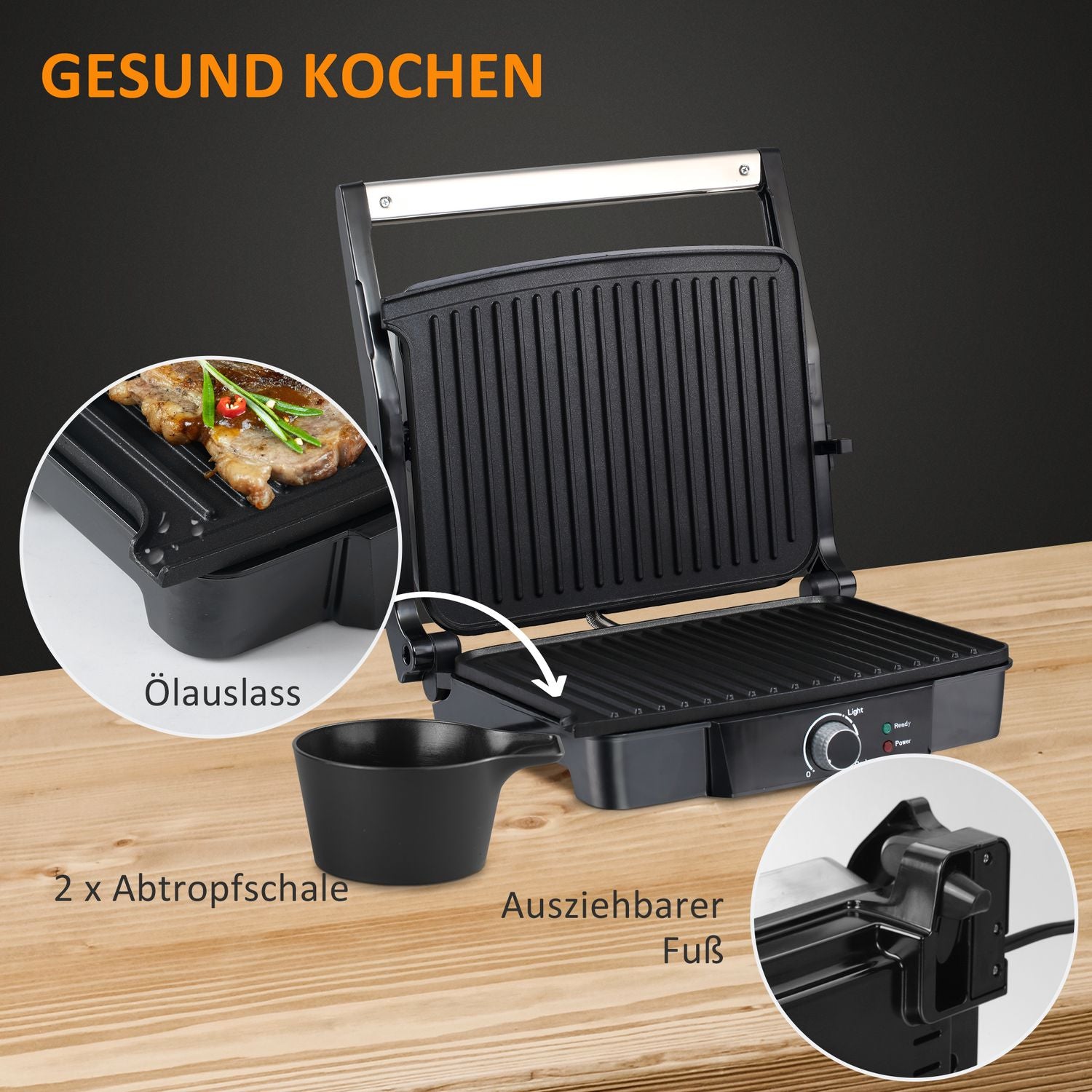 3-i-1 non-stick kontaktgrill, 2000W, med justerbar termostat