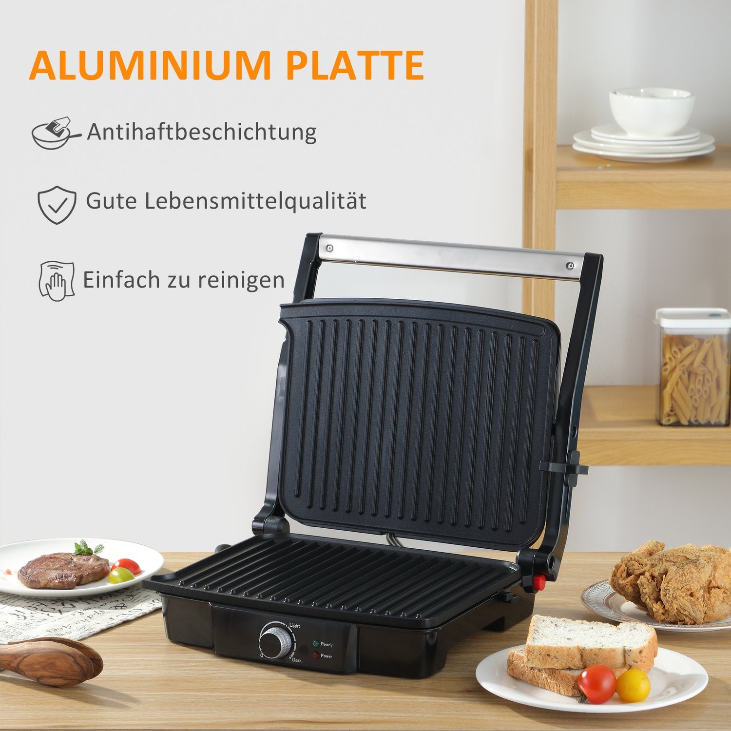 3-i-1 non-stick kontaktgrill, 2000W, med justerbar termostat
