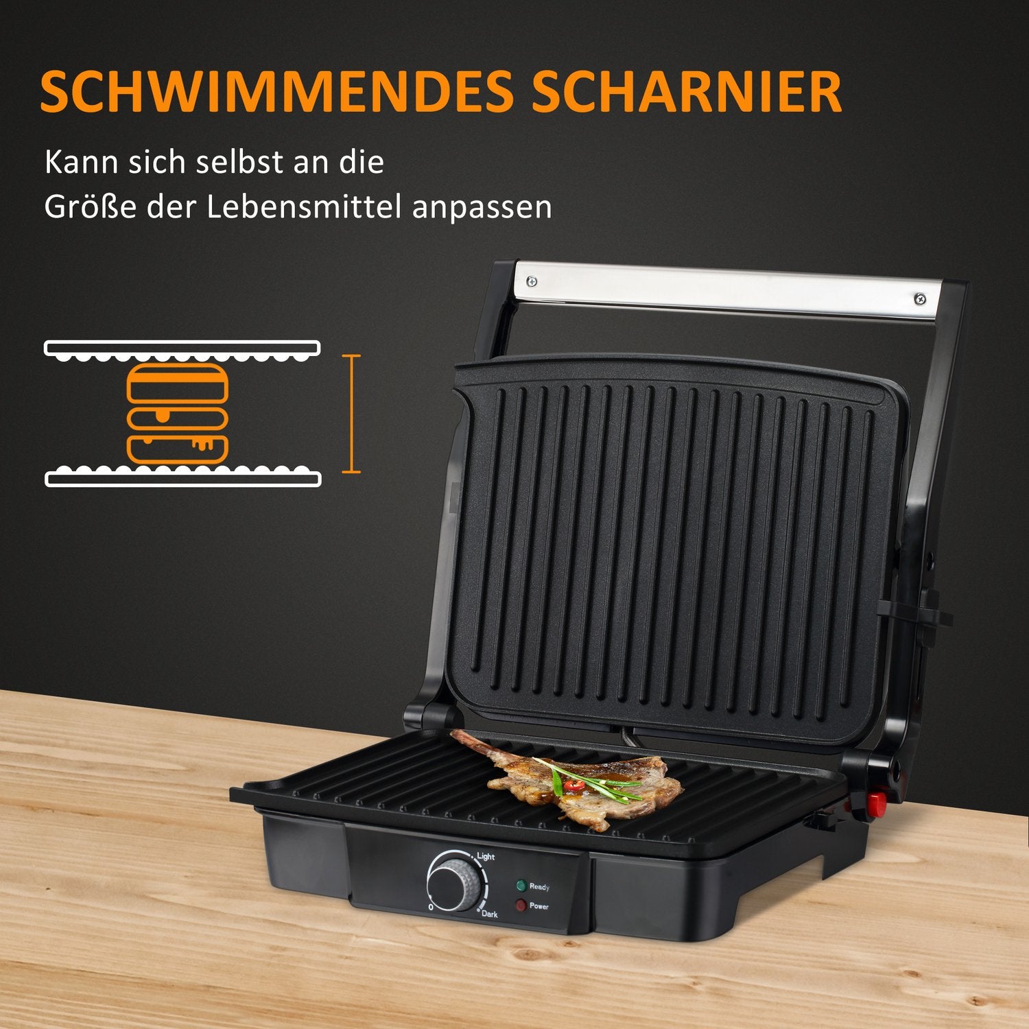 3-i-1 non-stick kontaktgrill, 2000W, med justerbar termostat