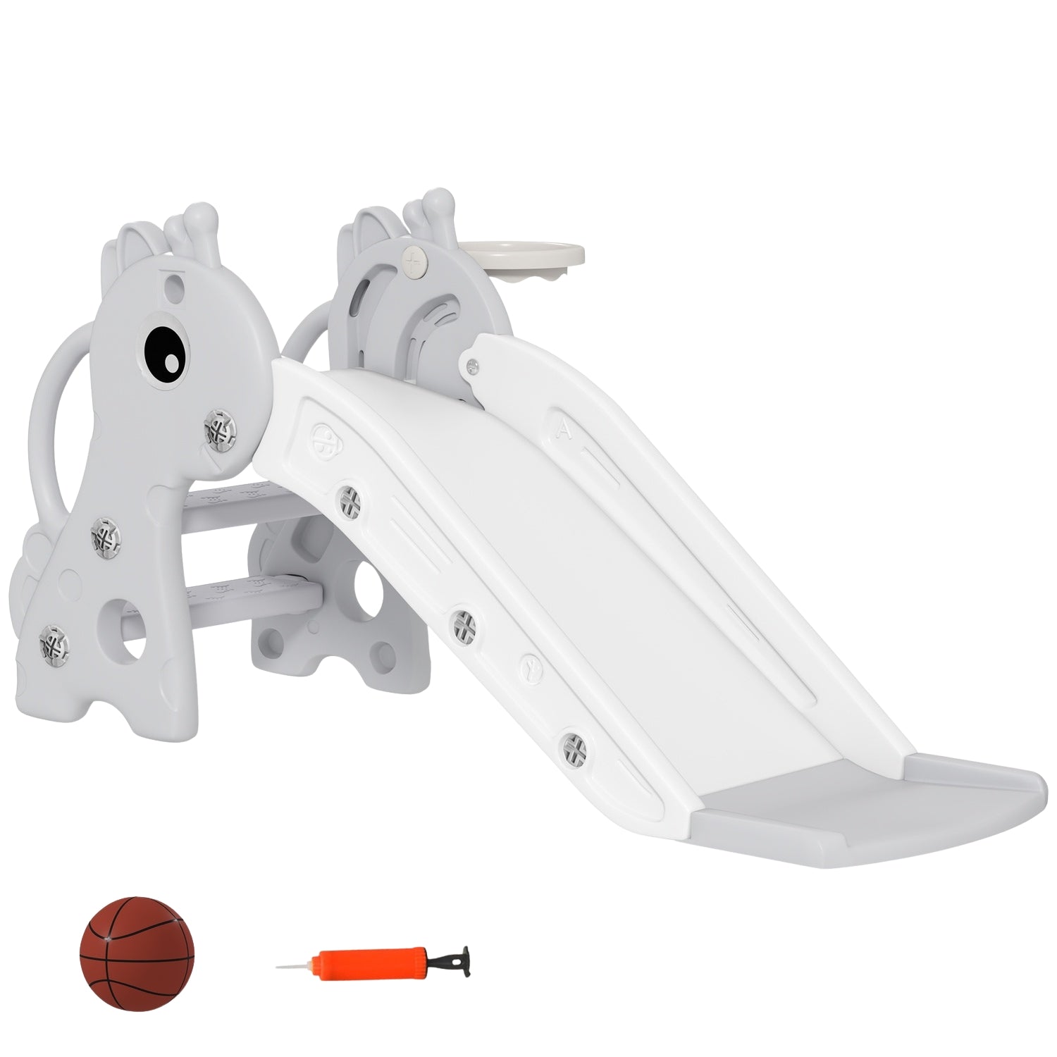 3-i-1 rutschkana för småbarn med basketbåge – inomhus, grå