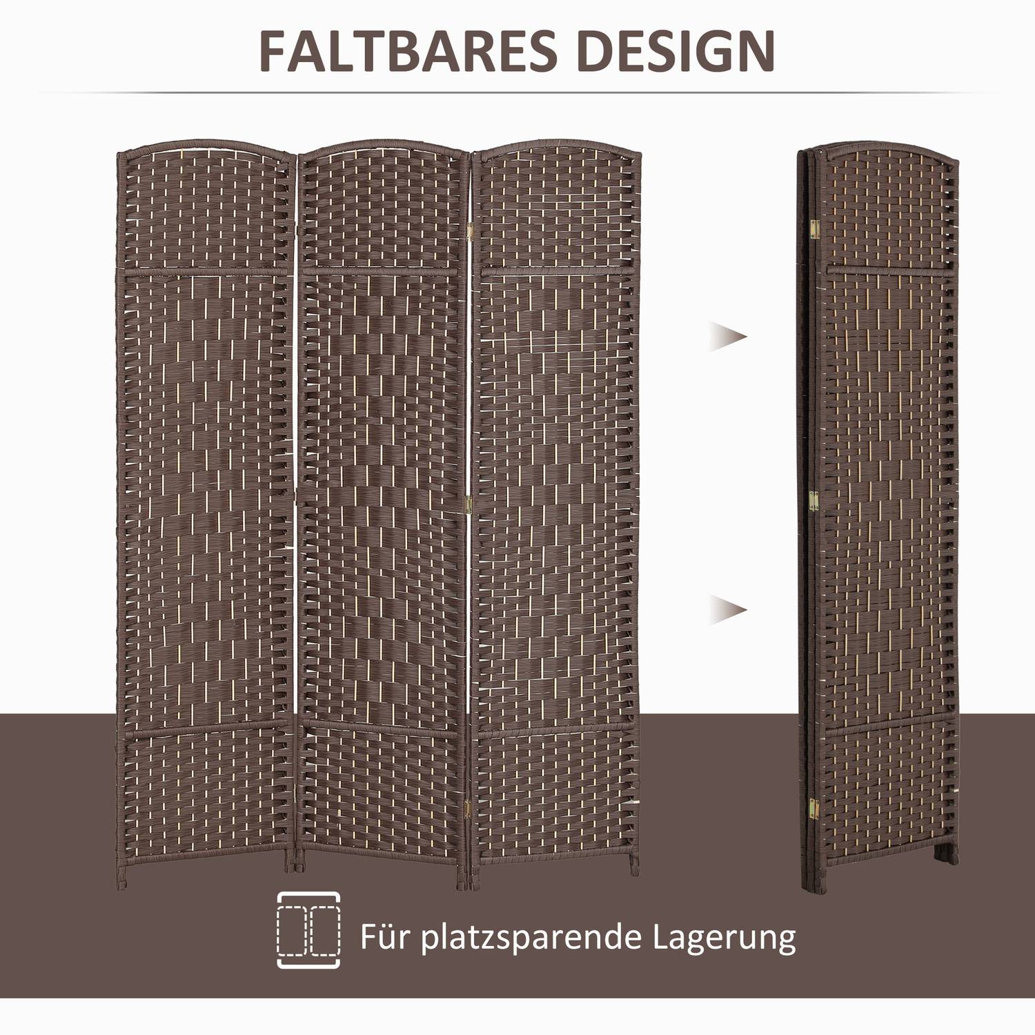 3-panels fällbar rumsavdelare, brun polypropen, furu