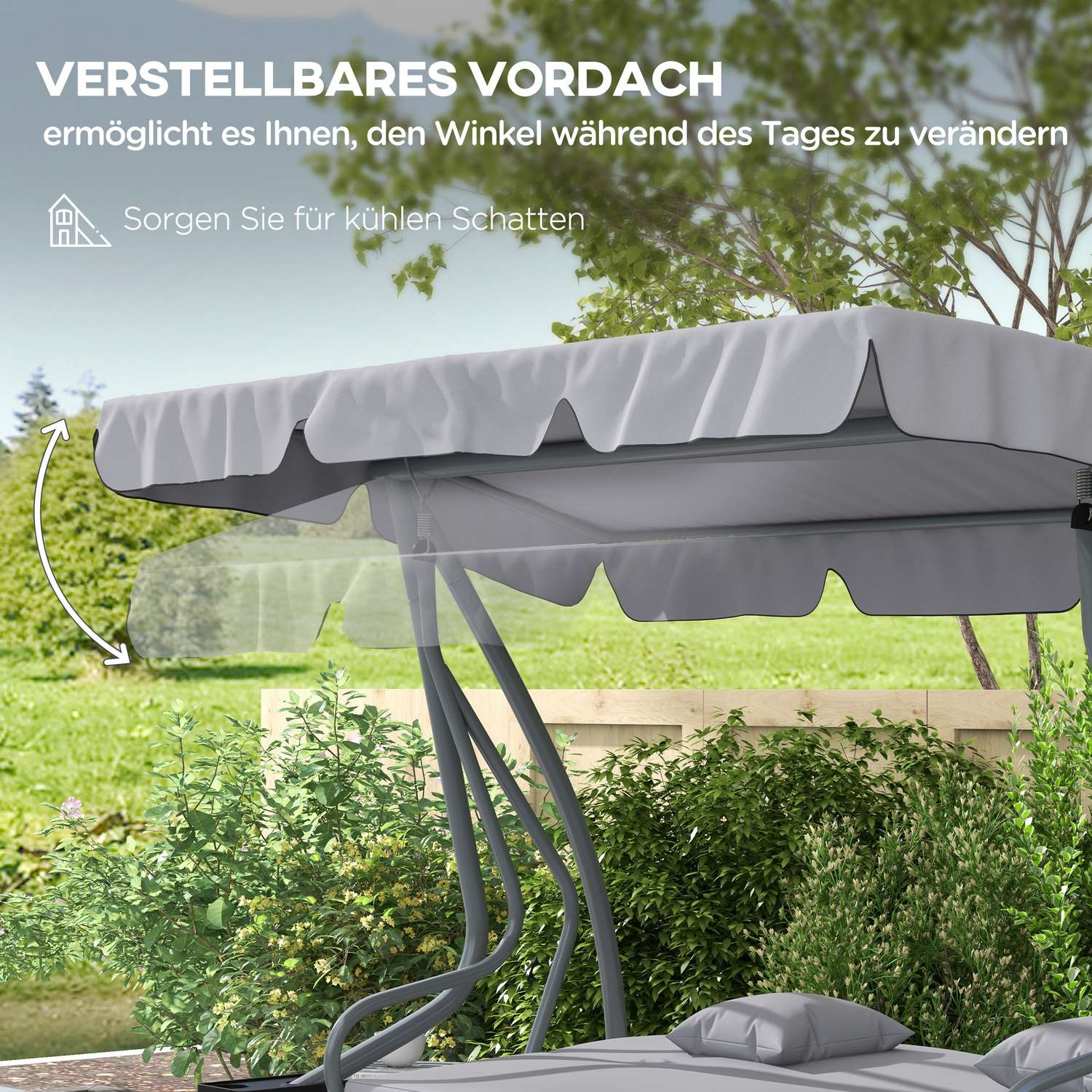 3-sits lutande verandagunga, justerbart tak, ljusgrå