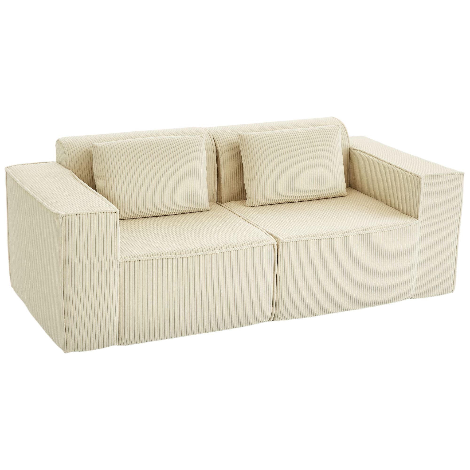 3-sitssoffa, manteltyg, breda armstöd, 2 kuddar, beige